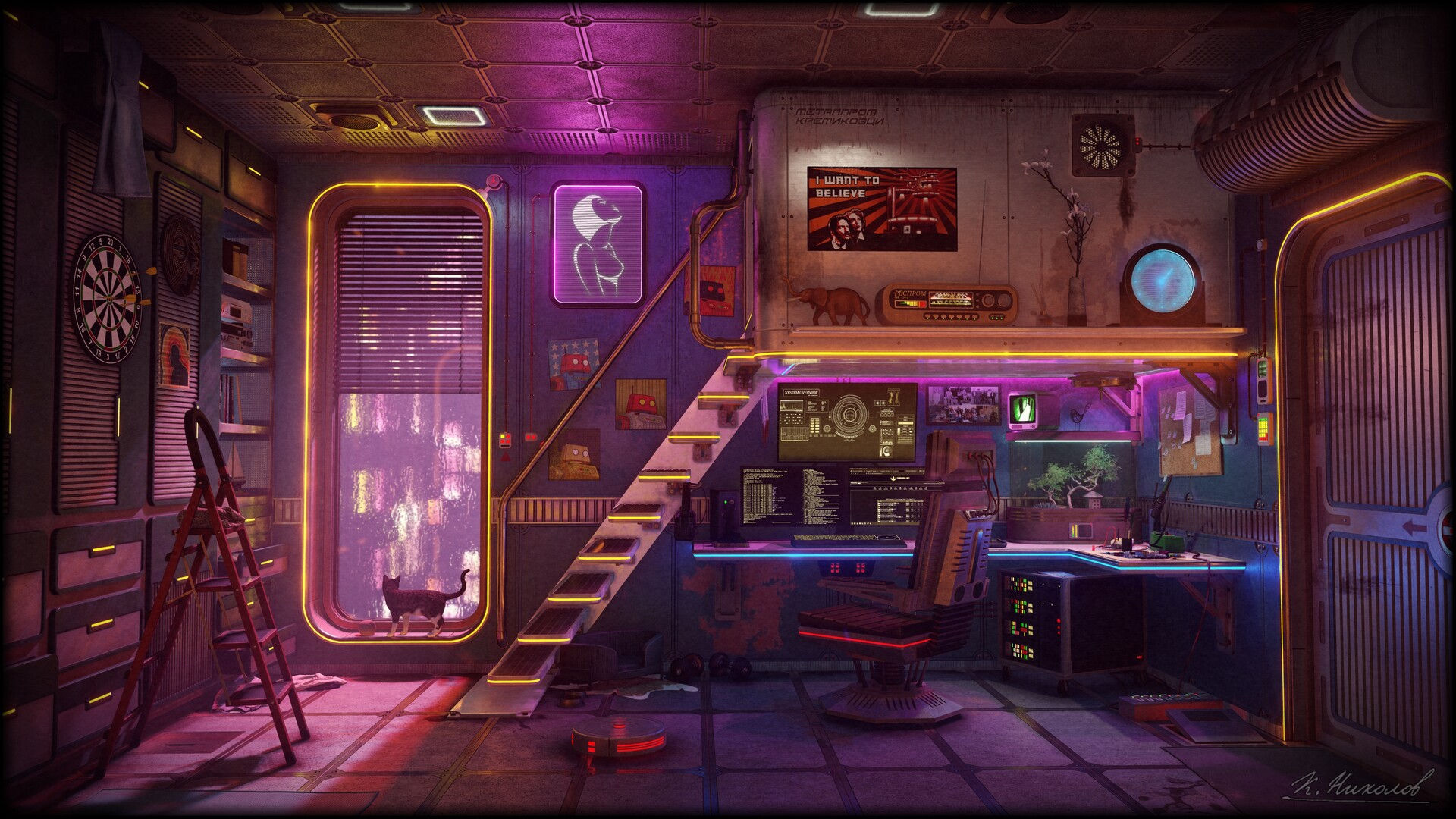 Wallpaper #3mhDIZMBSpphPi3-ky9u94 Artstation Neon Borders a Cyberpunk Apartment