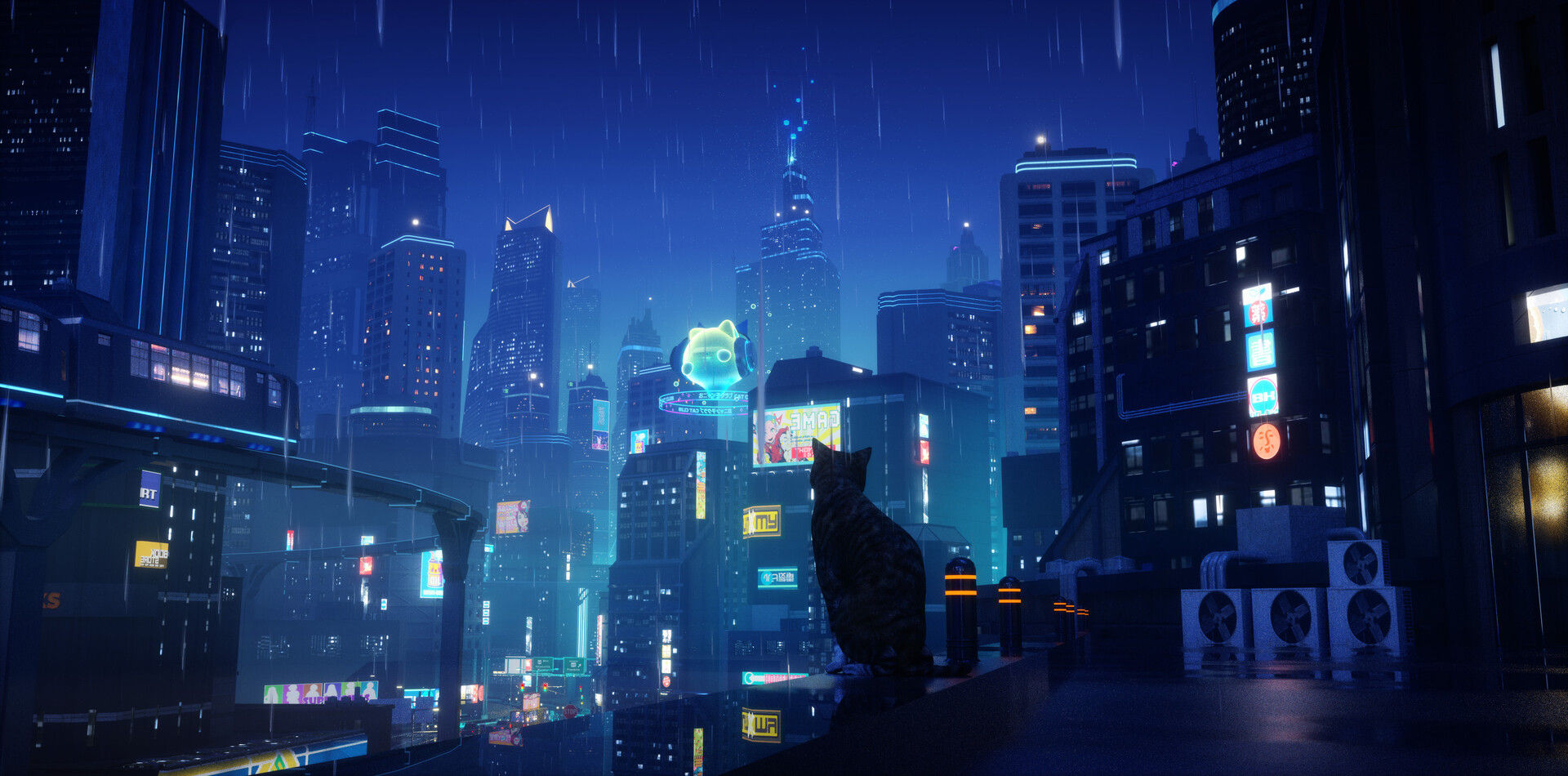 Wallpaper #F6UfMpMB0vj5YdARvNNx2 Artstation the Cat Hunched in Corner of Cyberpunk City