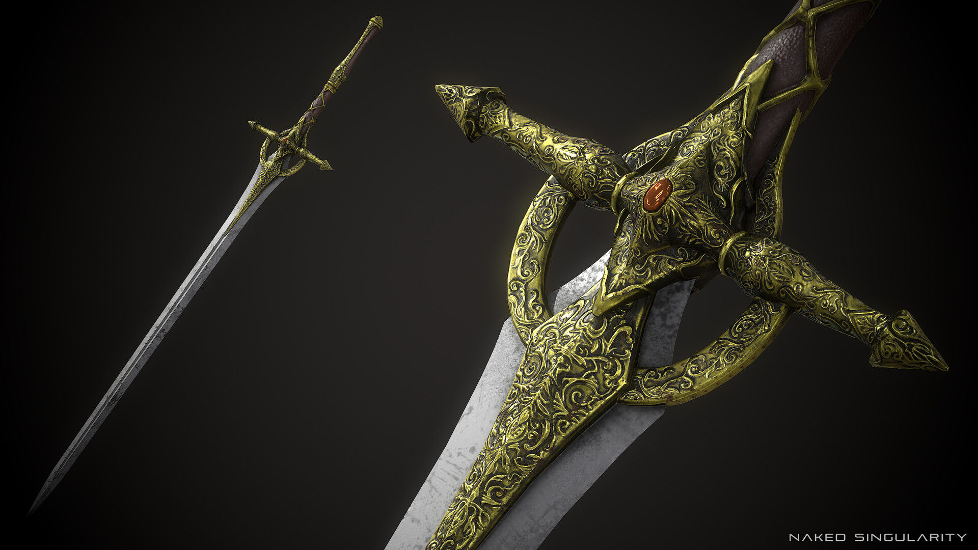 Wallpaper #qQMaZJMBpyOg8YnEmtao54 Artstation Dark Fantasy Weapons Golden Sword