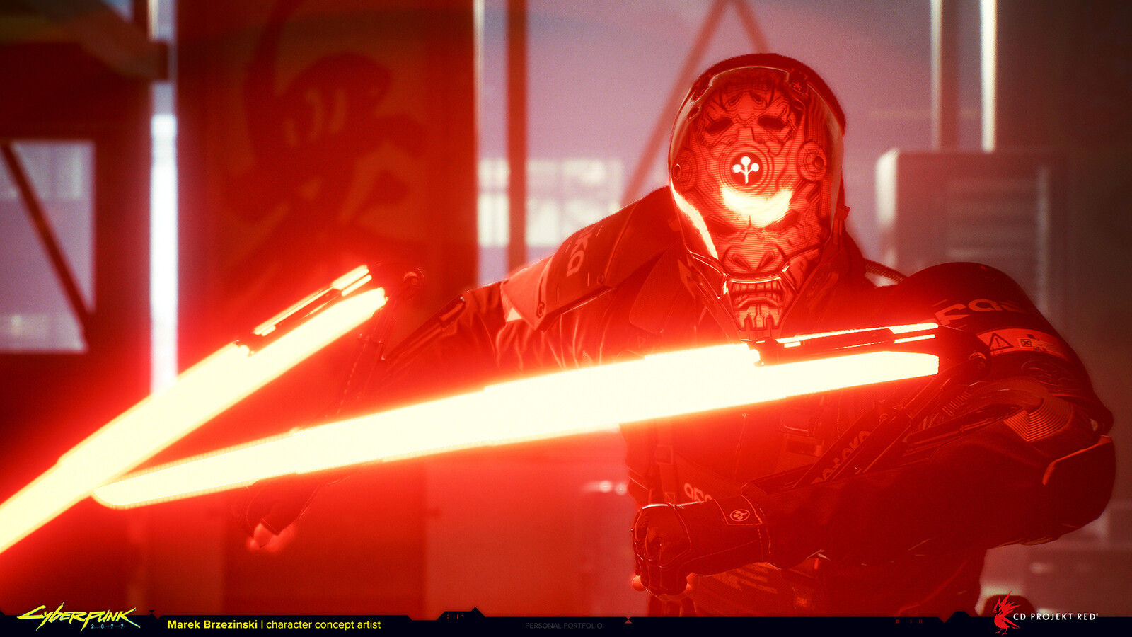 Wallpaper #I__ea5MB3lSXT3zU1emG395 Marek Brzezinski Sandayu Oda Mask Design Cyberpunk 2077