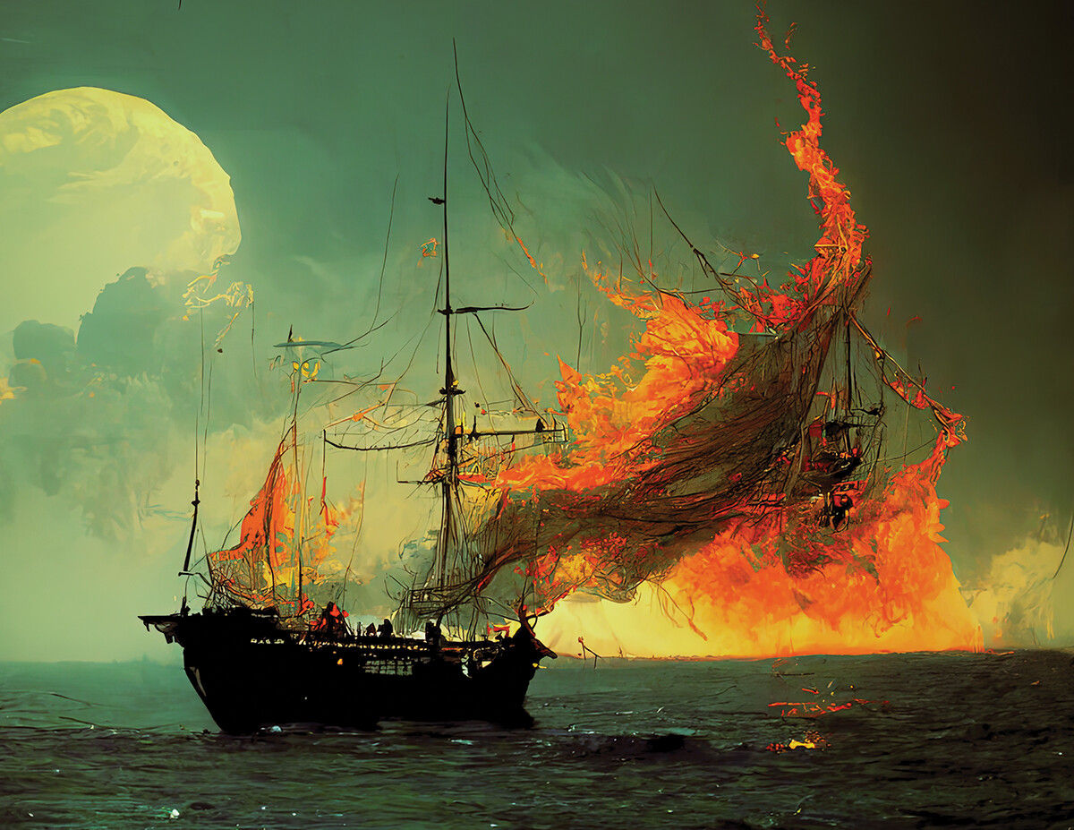 Wallpaper #MqeTMpMBlSzal8H1n9tJ256 Artstation Pirate Ship on Fire