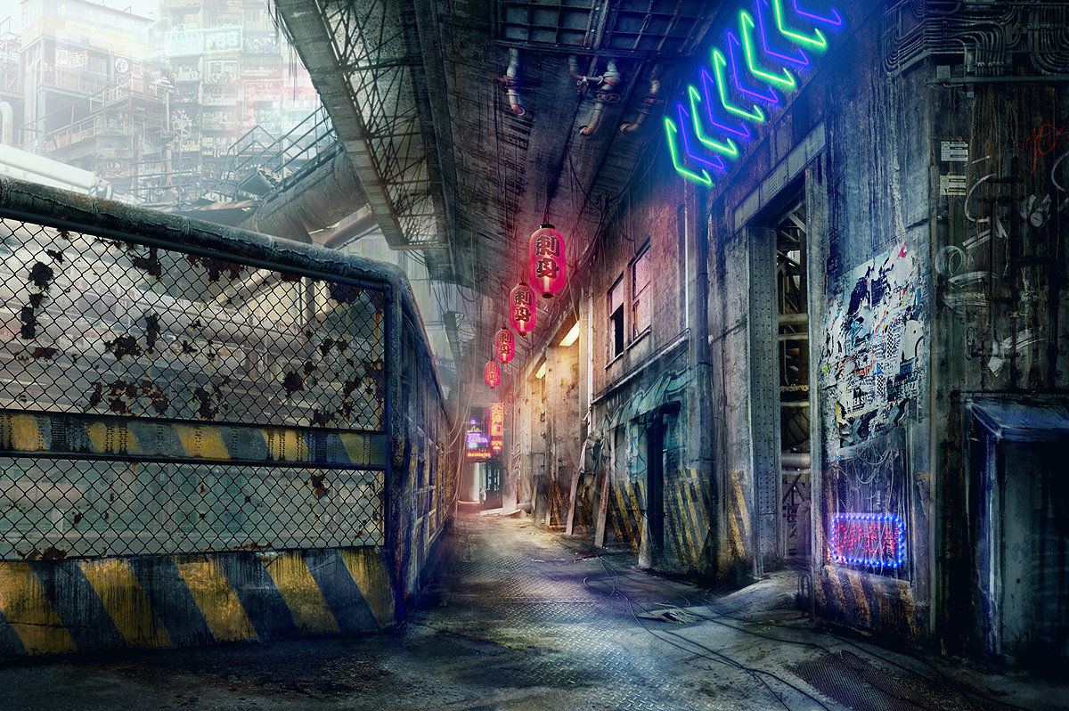 Wallpaper #n3QNzY4B_8f4nGFaSHRW37 Artstation Oriental Cyberpunk Walkway