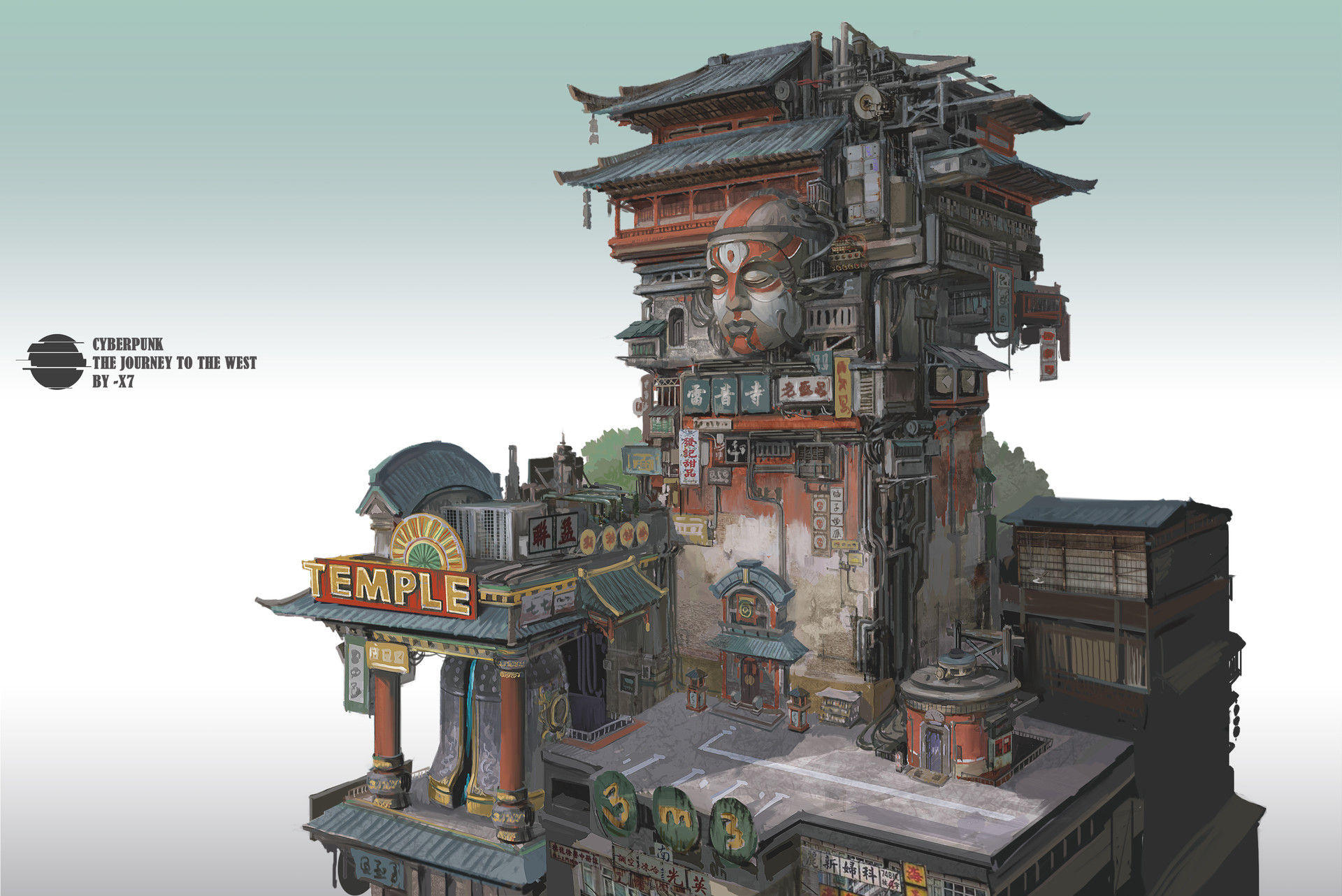 Wallpaper #mGcv8ZIBSpphPi3-O2pF21 Artstation Cyberpunk Temple