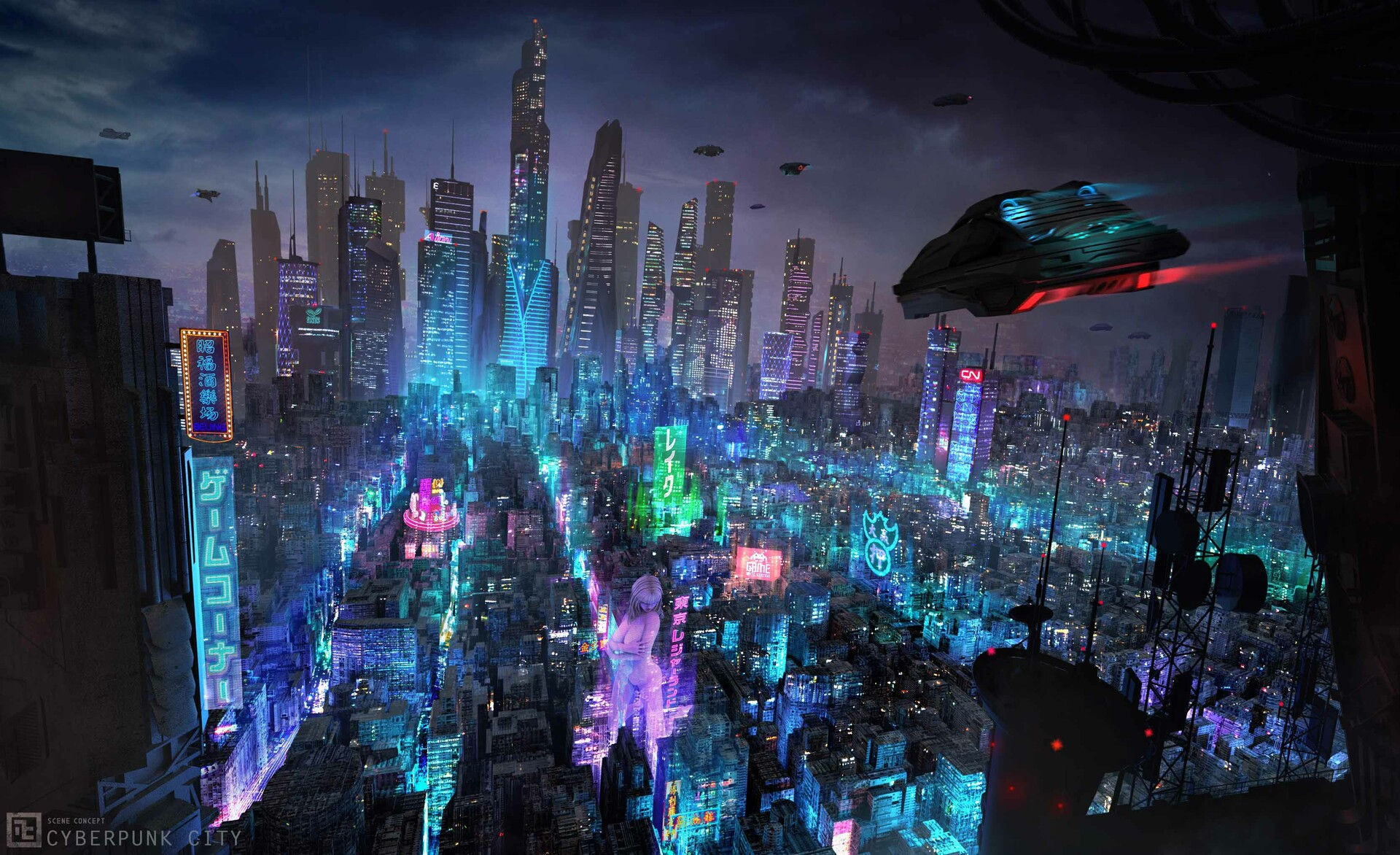 Wallpaper #vX2E9I4Bnwiau_P6Sg_V22 Artstation Cyberpunk City