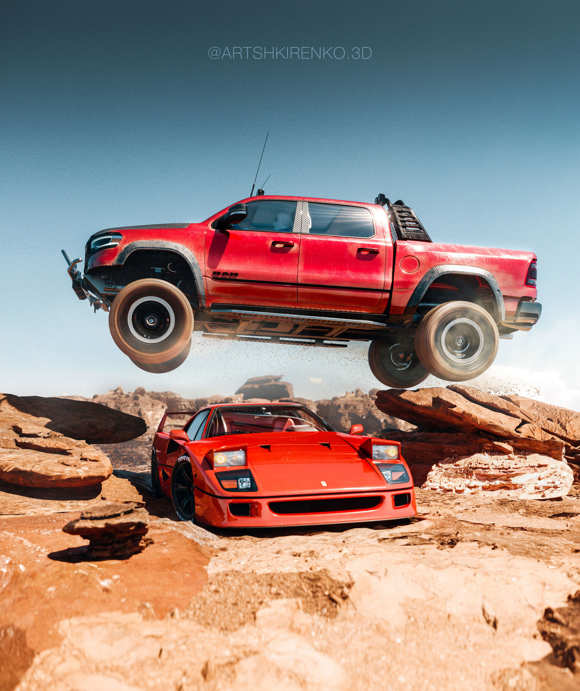 Wallpaper #Q7nI3pIBJvJKYCmEKgfX382 Artstation Dodge Ram Trx Ferrari F40 3D Render Full Cgi