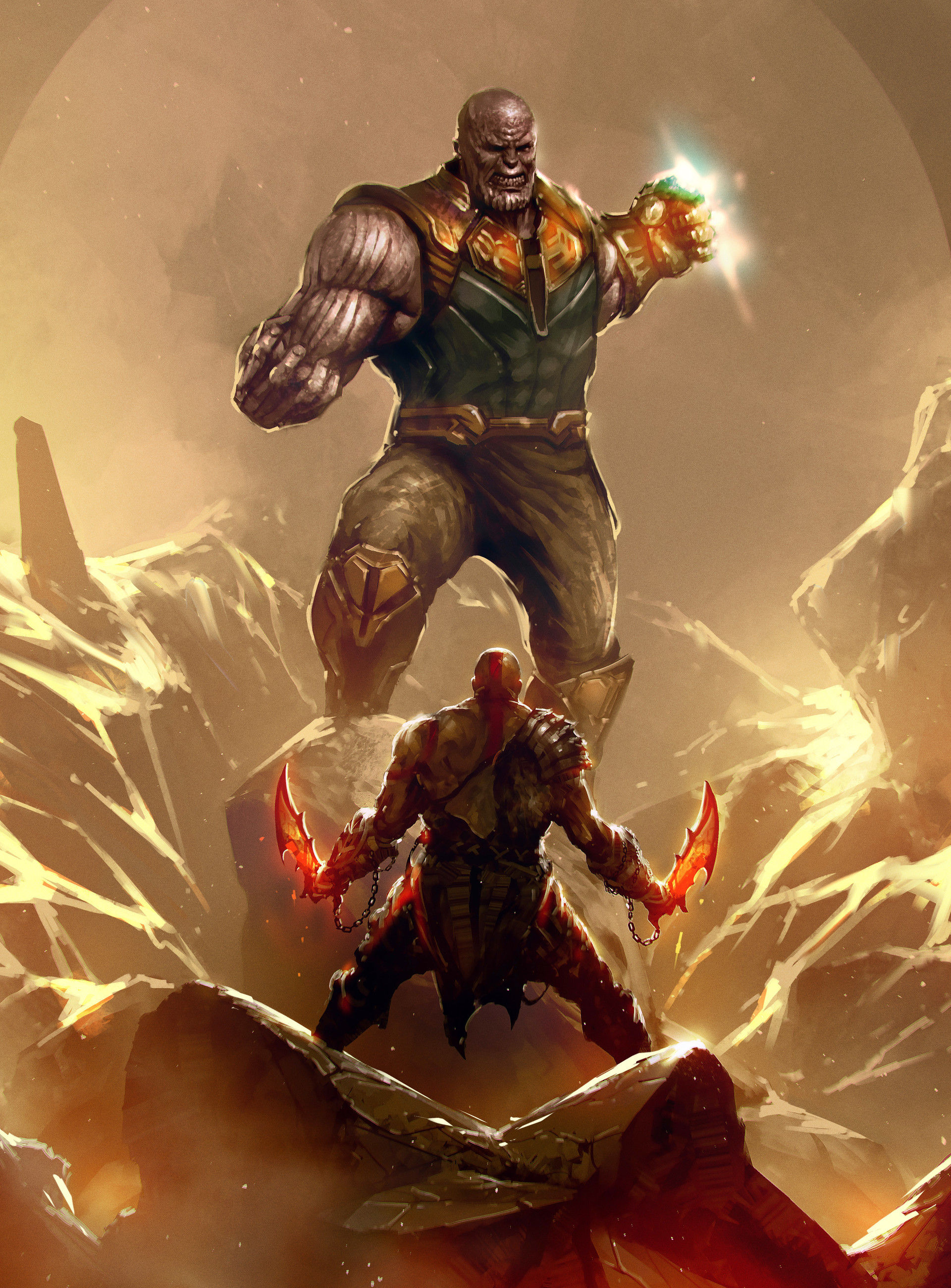 Wallpaper #fKVEOJMBVBiSkHCaLI1q1 Artstation Thanos vs Kratos