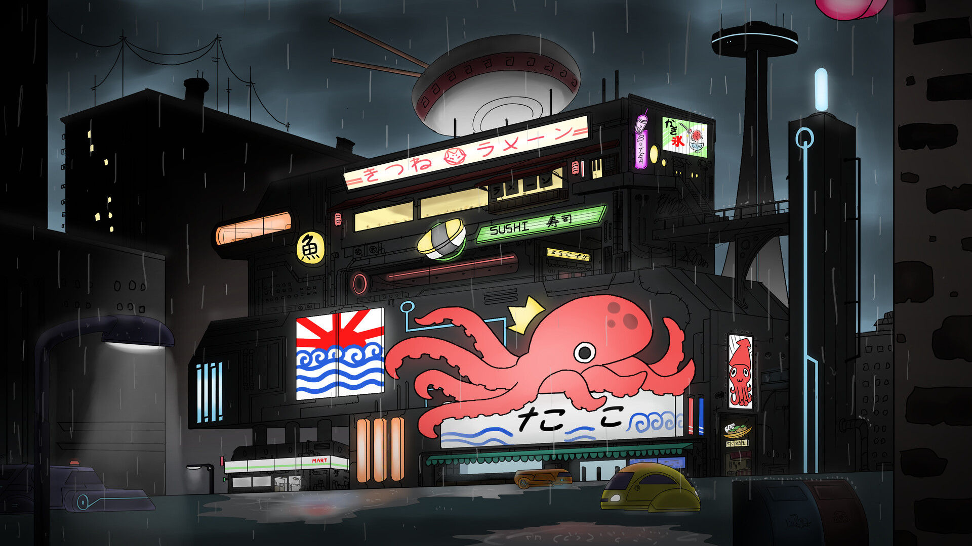 Wallpaper #0xmtAo8BtGB6xQ78t0rx45 Artstation Cyberpunk Restaurant