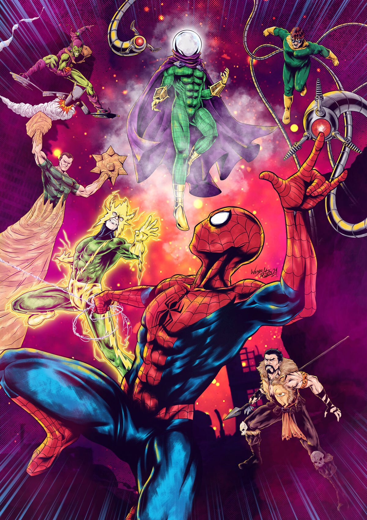 Wallpaper #ceb46 1920x1080 Spiderman vs Sinister Six Art Laptop Full HD 1080p HD 4K