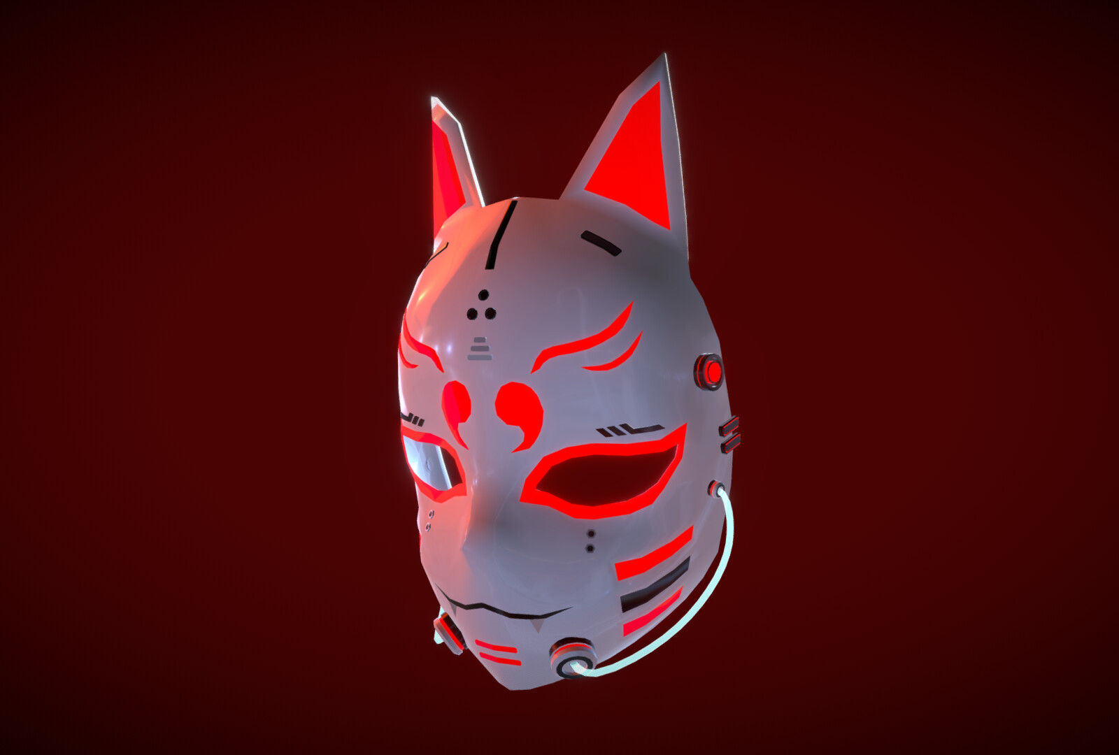 Wallpaper #-HP4iI4BFI5NbQks6CGD0 A Futuristic Kitsune Mask with Glowing Red Eyes and Intricate Cybernetic Details