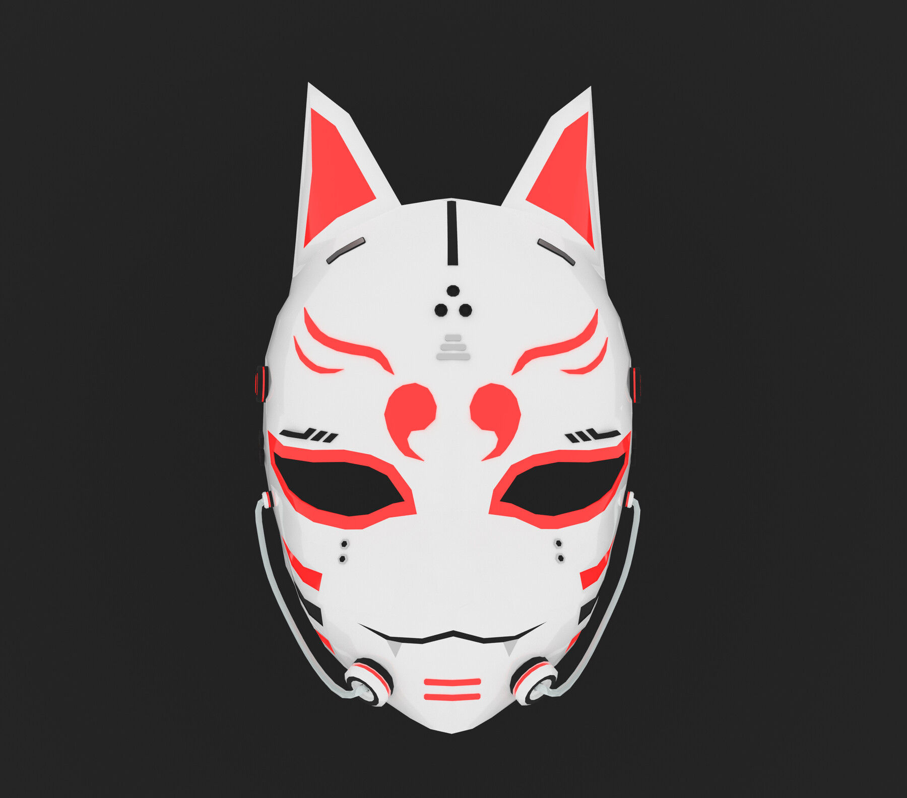 Wallpaper #-HP4iI4BFI5NbQks6CGD1 A Futuristic Kitsune Mask with Glowing Red Details