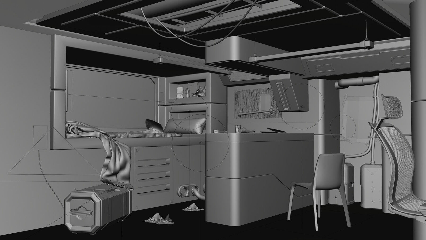 Wallpaper #EQM-YpMBpyOg8YnEZtLb160 Artstation High Detail Cyberpunk Apartment Scene 3D Blender File