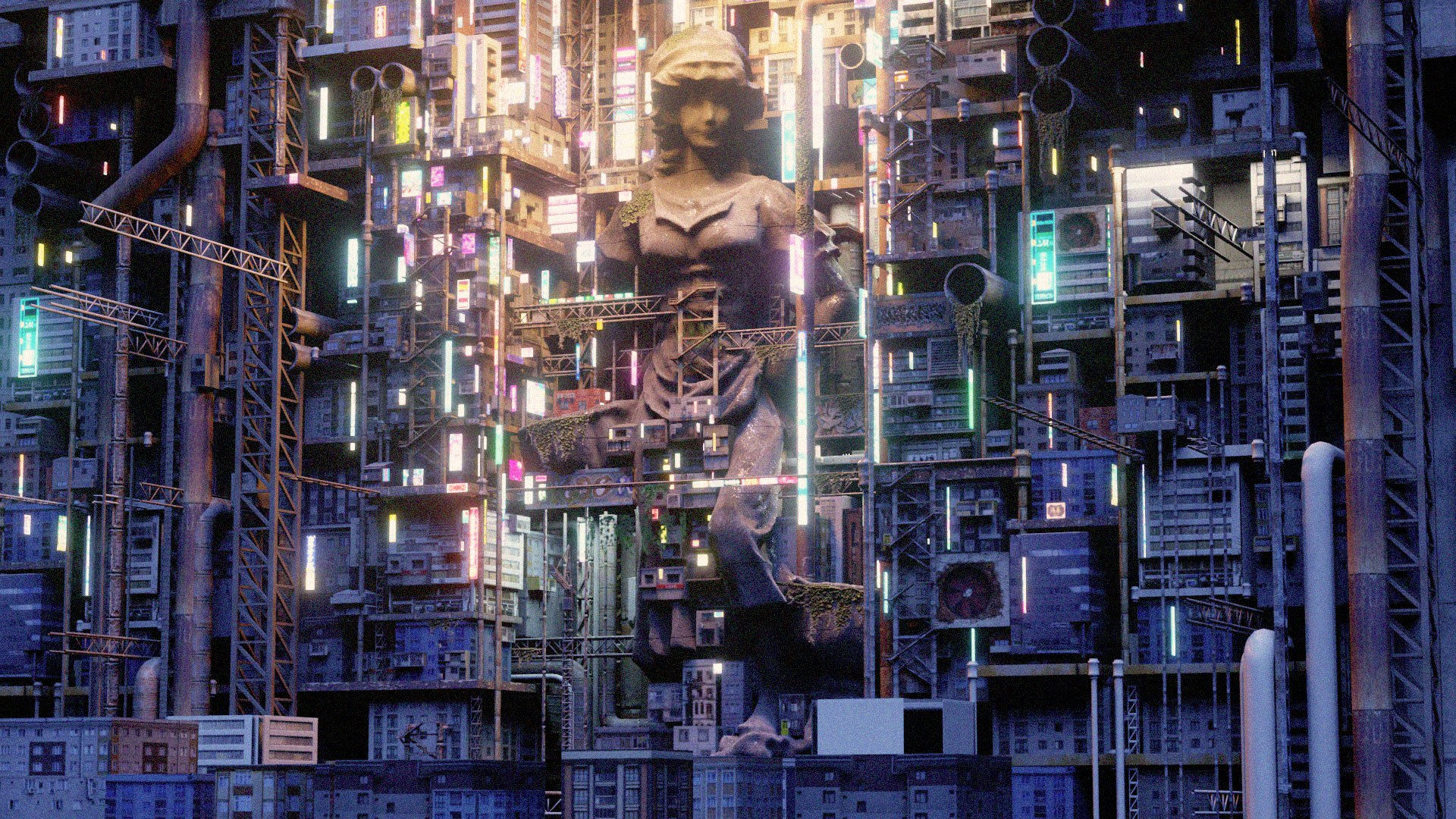 Wallpaper #rXPch44BFI5NbQkstiFg33 3D Cyberpunk Statue City Turbosquid 1833900