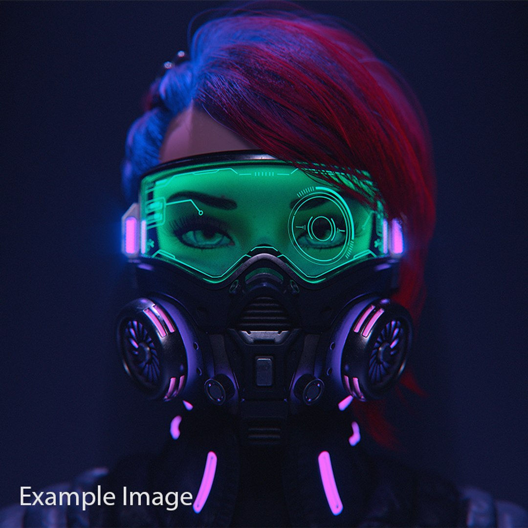 Wallpaper #YXP0gI4BFI5NbQks9Bgl44 A Woman Wearing a Futuristic Gas Mask with Glowing Green Eyes