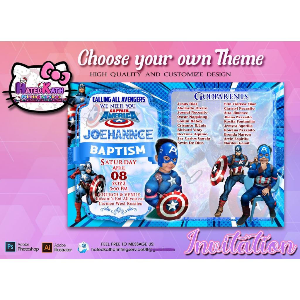 Wallpaper #QWcaCJMBSpphPi3-GMkr117 Customized Invitation Card Birthday Christening Captain America