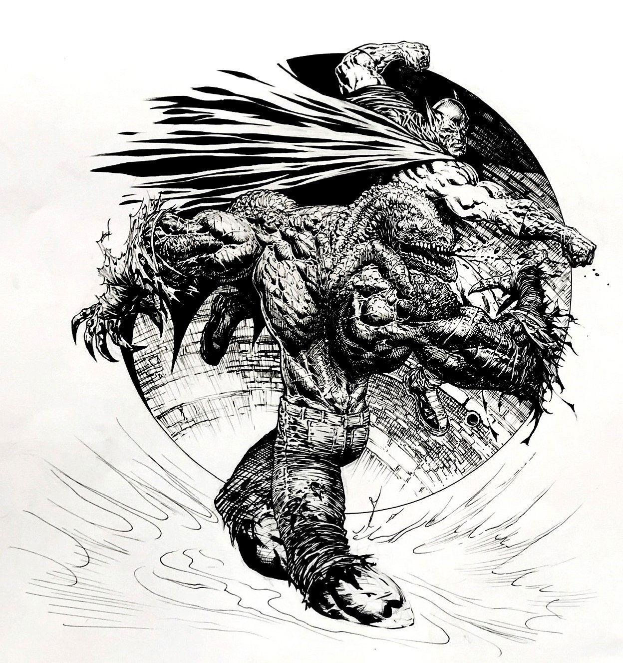 Wallpaper #EWeA_ZIBSpphPi3-TZzy197 Liam Sharp Batman vs Killer Croc in Galac Tuns Commissions