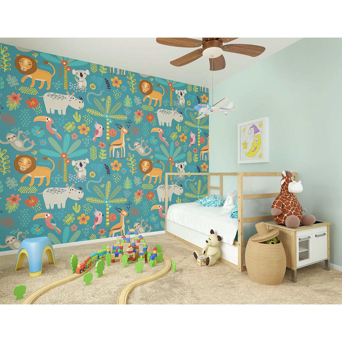 Wallpaper #qH1T8o4Bnwiau_P62QsV18 Wals0451 Jungle Animals Wall Mural by Ohpopsi