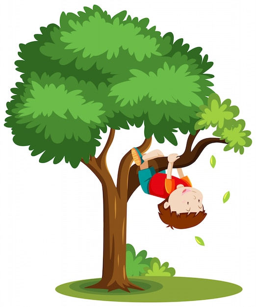 Wallpaper #9mdFCpMBSpphPi3-NNO0141 Free Vector Boy Climbing the Tree Cartoon Style Isolated on White