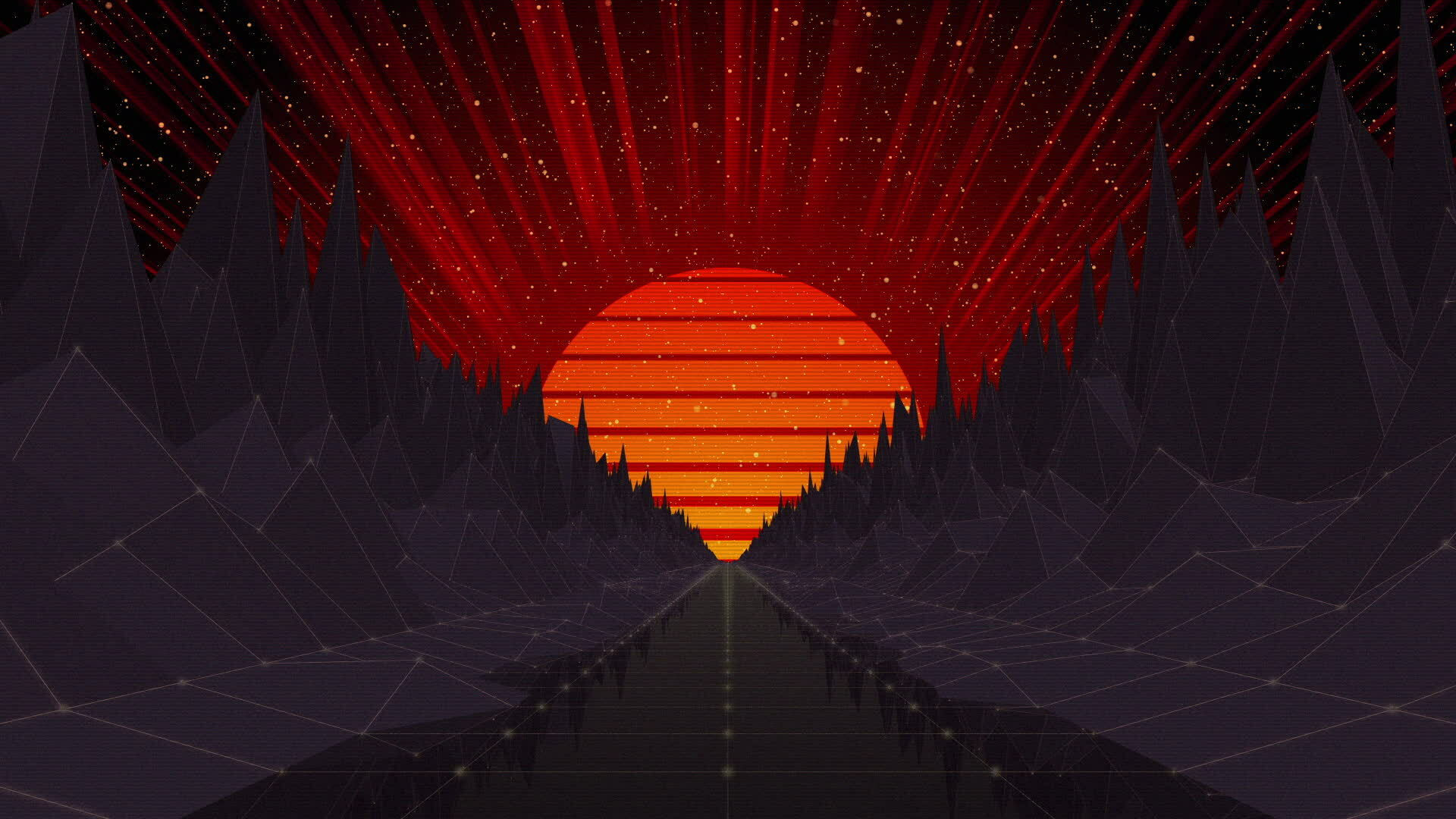 Wallpaper #khp8TpMB1yWOL4qgen0L83 Synthwave Wireframe Landscape Sun Over the Grid 80s Style Retro