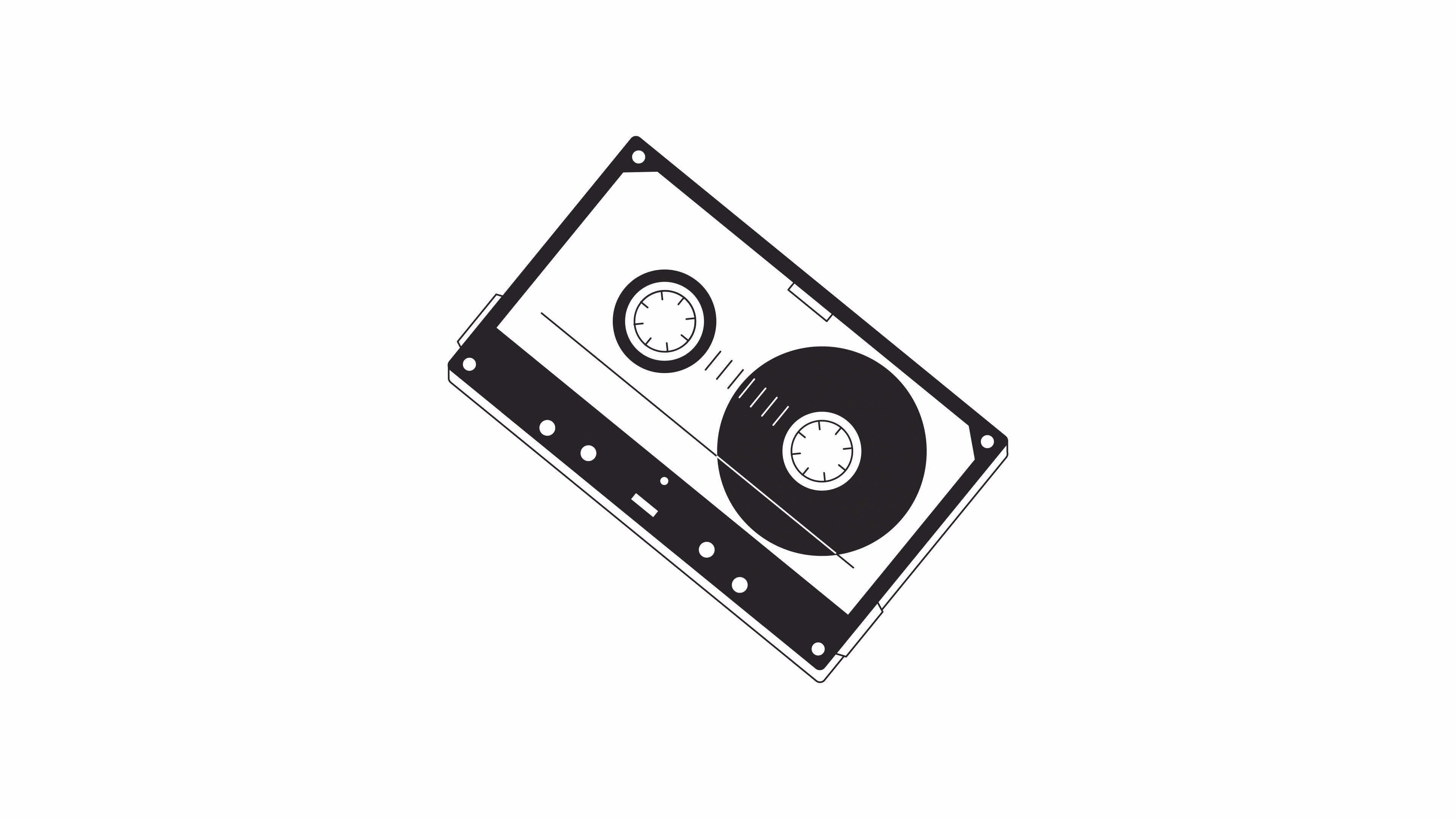 Wallpaper #q2eo85IBSpphPi3-BHbl255 Audio Cassette Rewind Bw Animation Retro Tape Black and White Thin