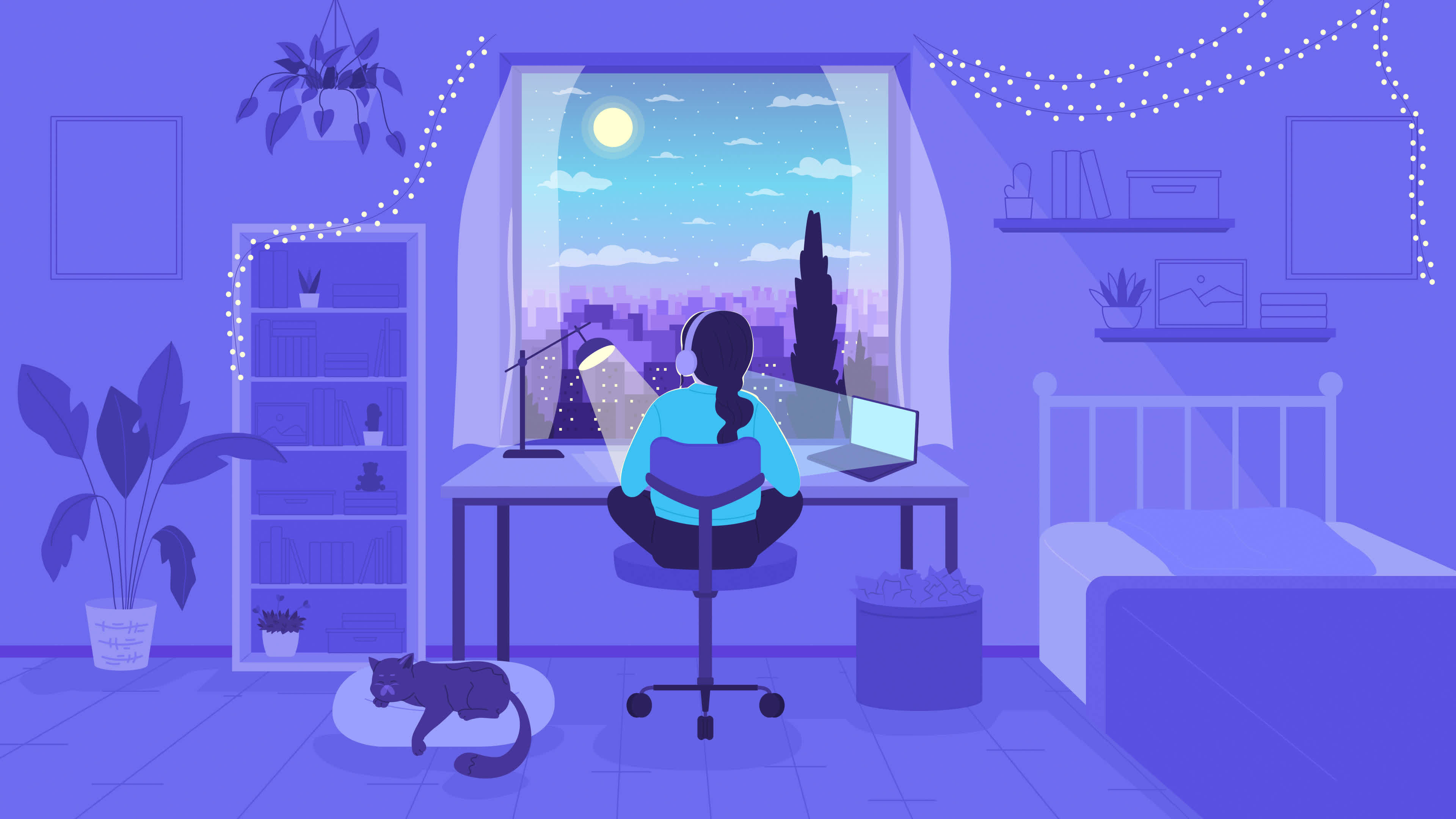 Wallpaper #MWcjC5MBSpphPi3-X9jd52 Animated Studying Lo Fi Background Late Night Homework 2d Cartoon