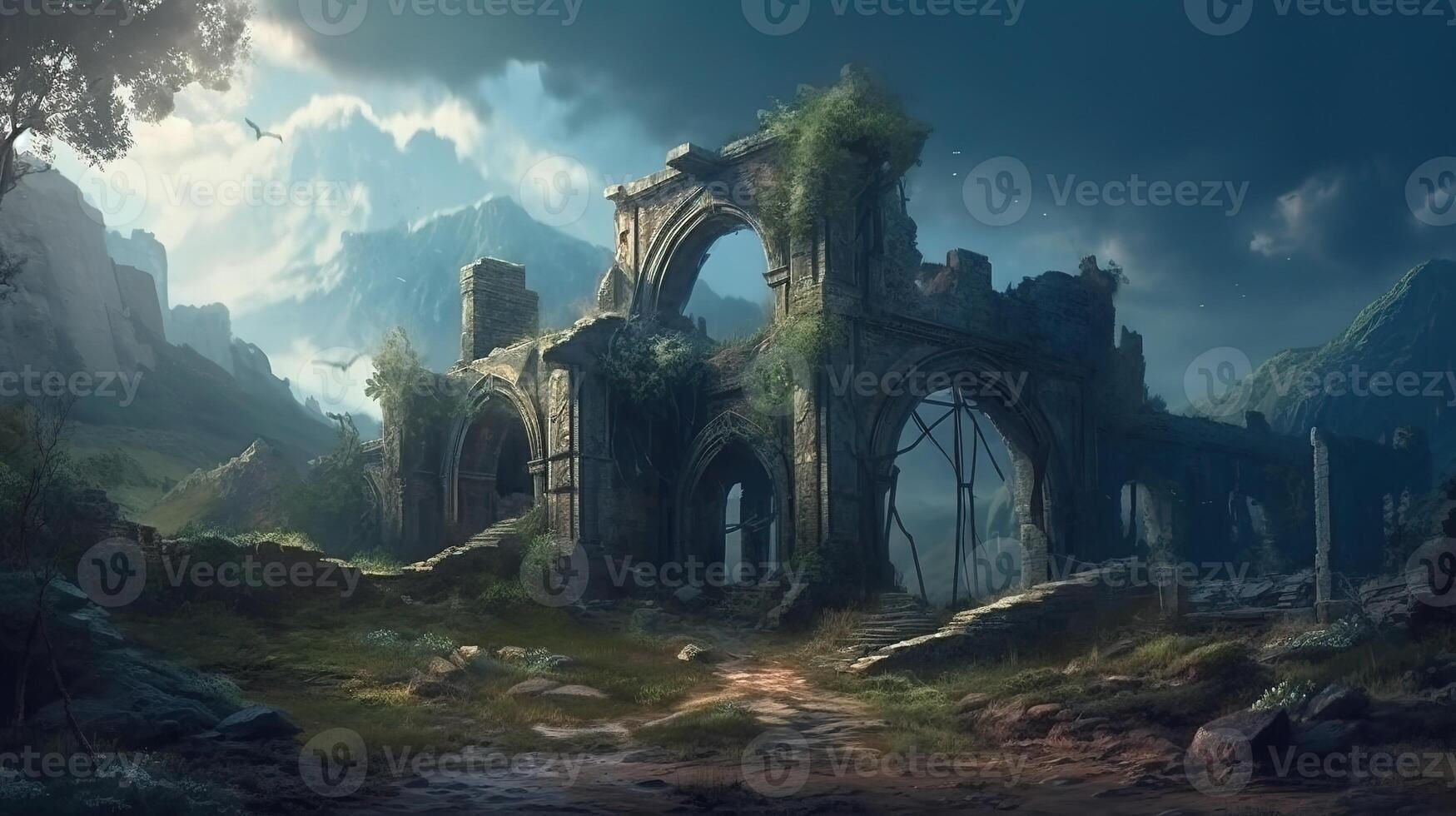Wallpaper #Z7lp3pIBJvJKYCmERgWS322 Ruin Building Fantasy Backdrop Concept Art Realistic Illustration