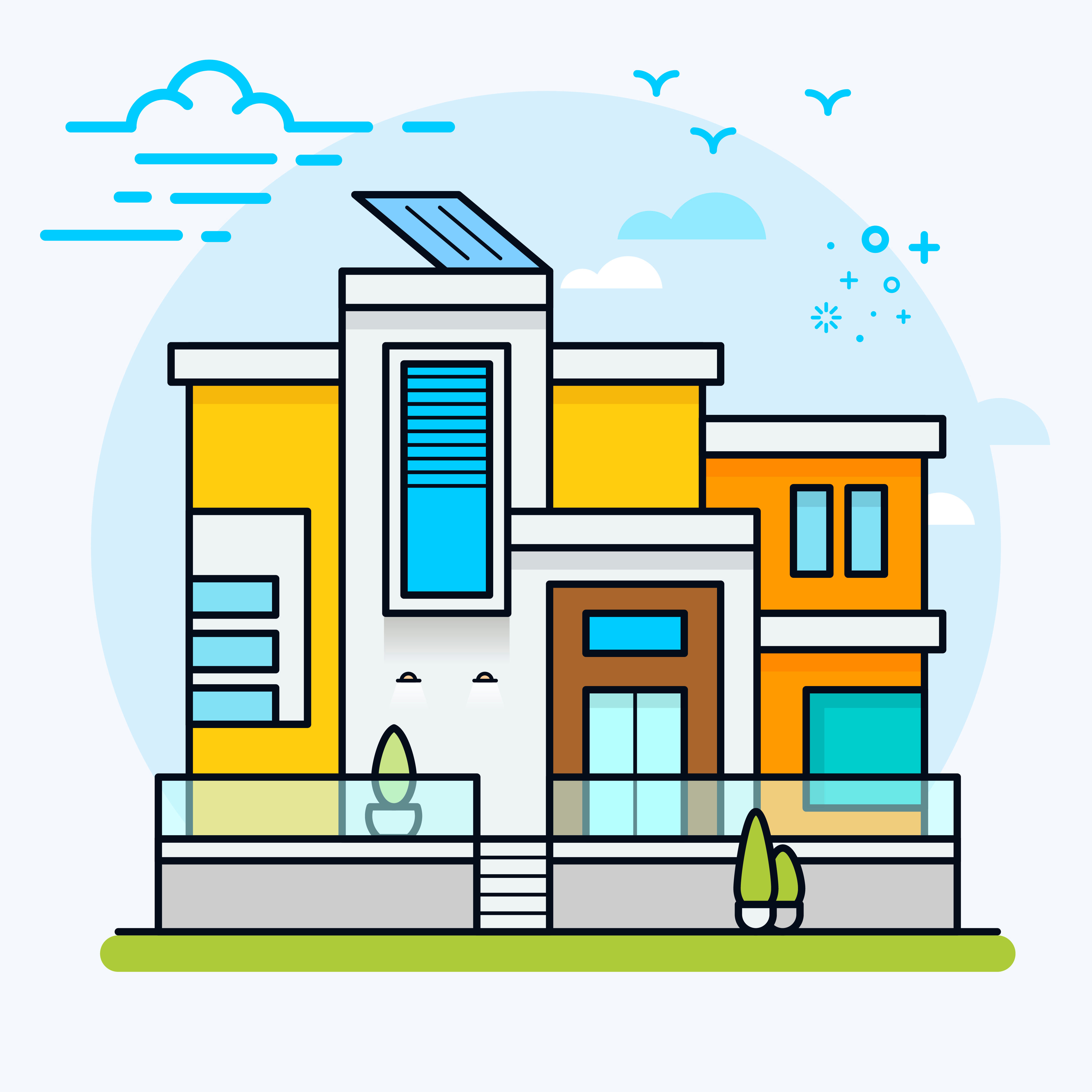 Wallpaper #dmfr65IBSpphPi3-5U-B136 Colorful Modern Flat Residential House 551945 Vector Art at Vecteezy