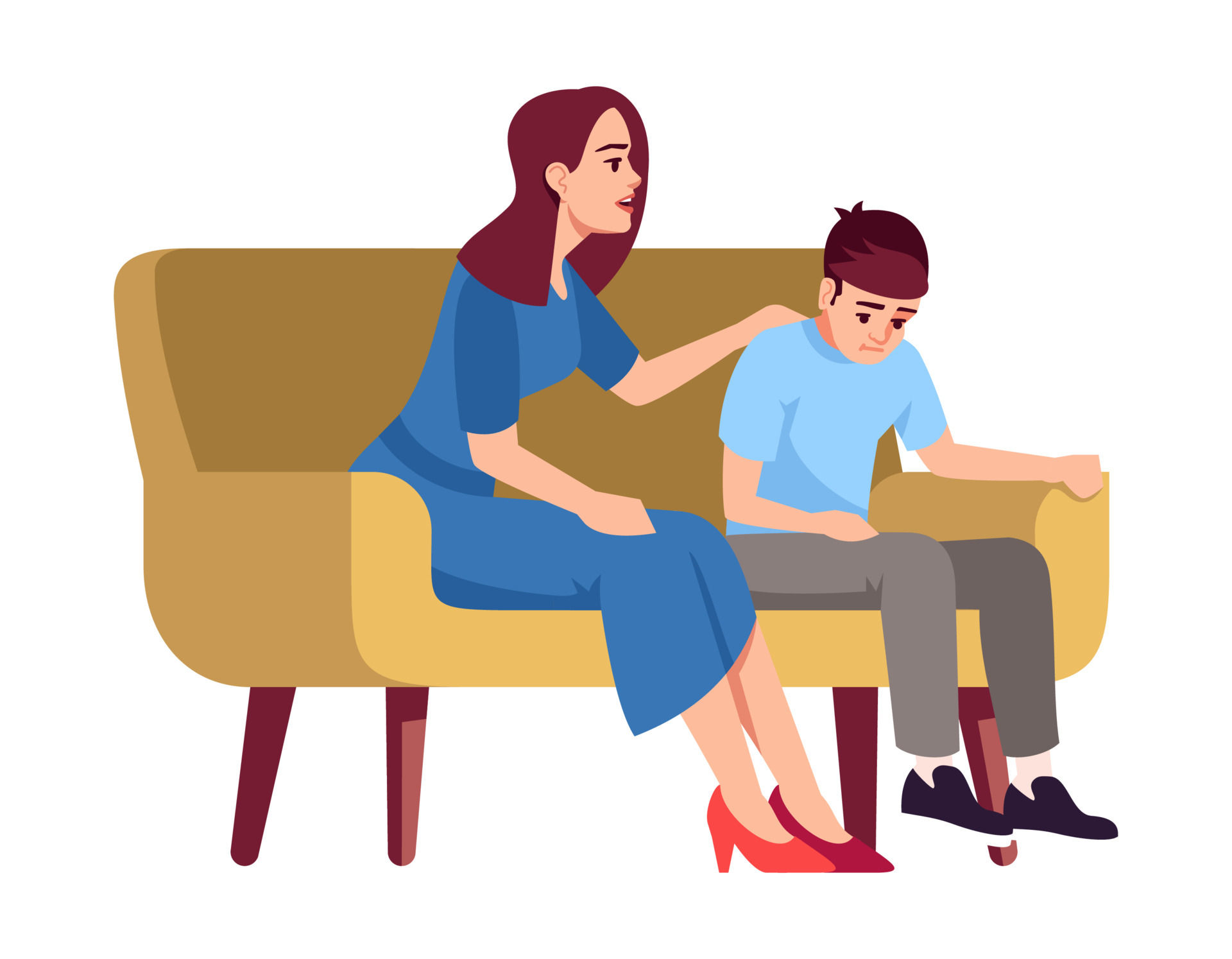 Wallpaper #UxzlQJMB8JfcLg2J6_fv241 Mother and Son on Sofa Semi Flat Rgb Color Vector Illustration Woman
