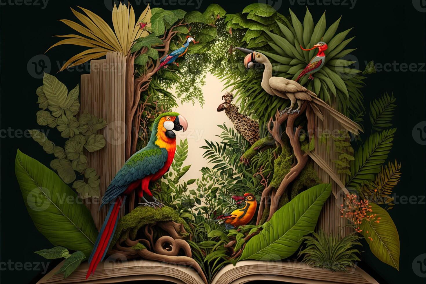Wallpaper #sXf8J5MB-pgBXx60hKh2221 A Tropical Rainforest Jungle with Parrot Bird Monkey Wolf Appearing