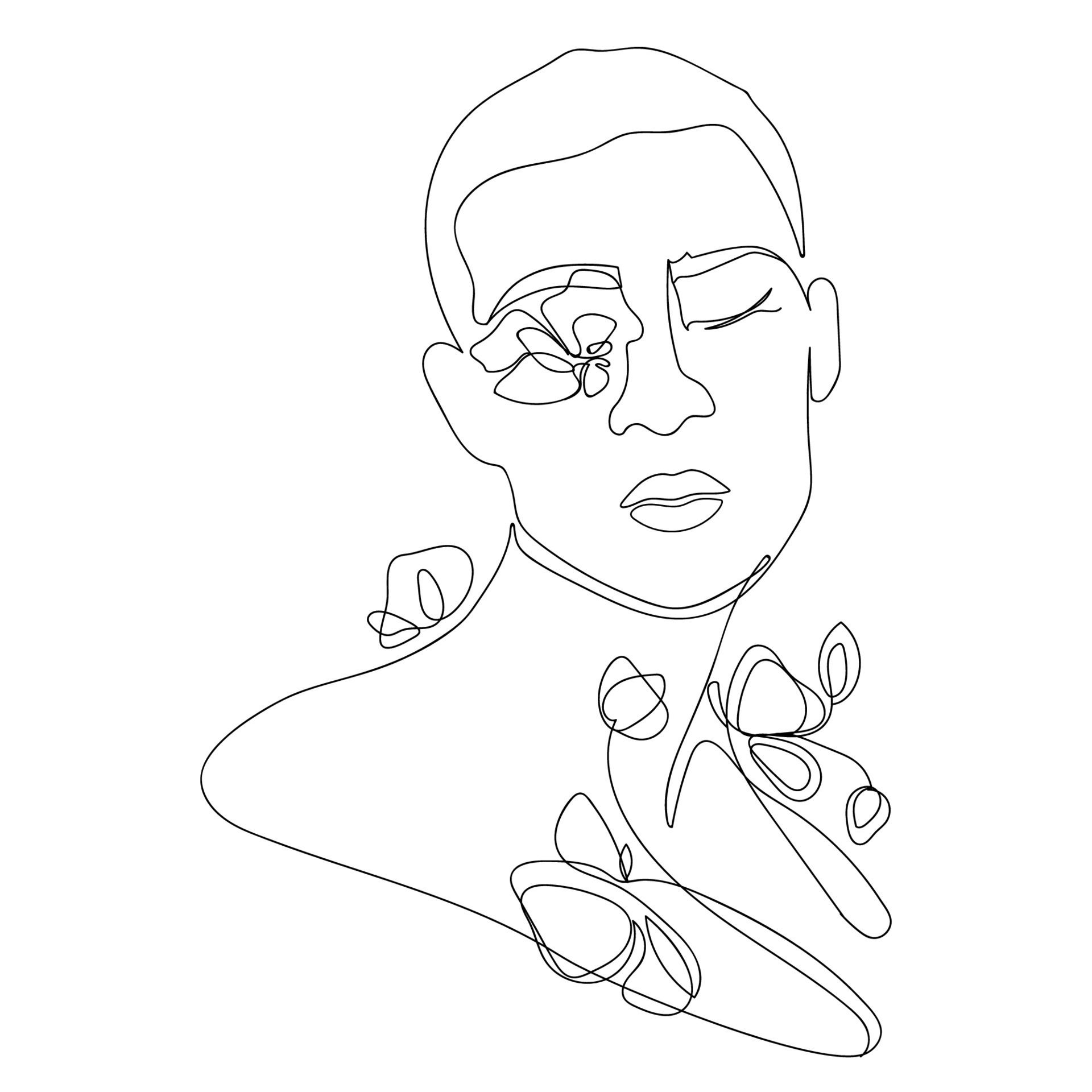 Wallpaper #QmdJ55IBSpphPi3-yTfe229 Ontinuous Line Drawing of Man Face Abstract Portrait with Flowers