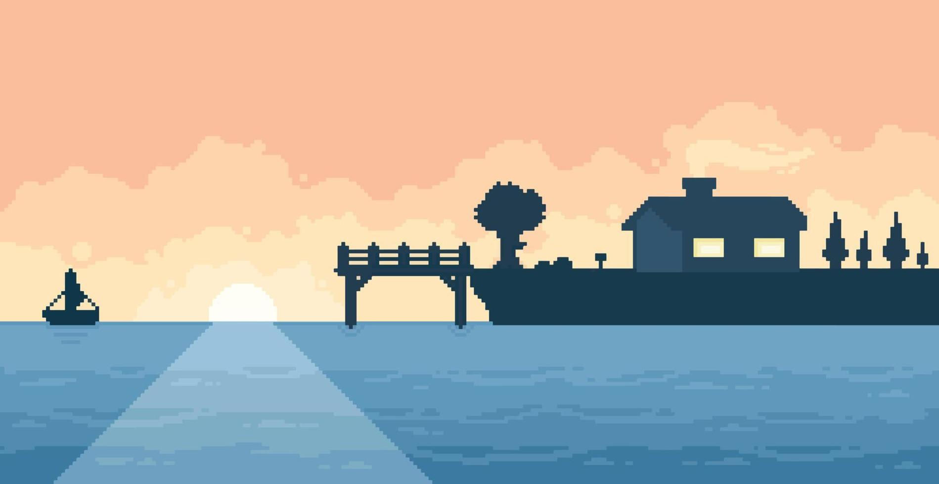 Wallpaper #YVanepcBsd6xcFiEltxK0 Pixel Art Lake House Wallpaper with Wooden Deck and Trees 8bit