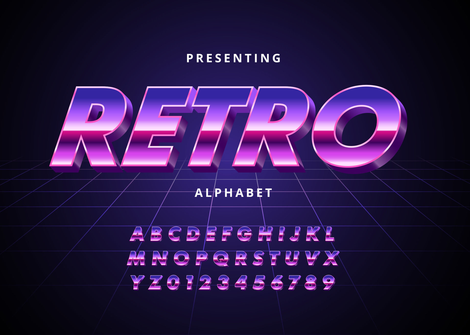 Wallpaper #ymc8D5MBSpphPi3-MO2X295 Retro Futuristic 80s Font Style Vector Alphabet with Chrome Effect