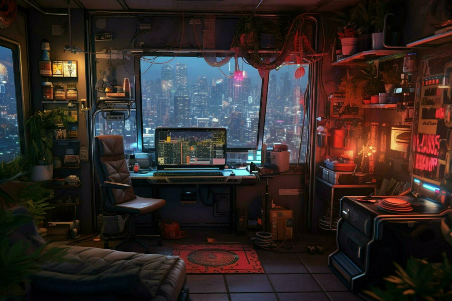 Wallpaper #rGf2-pIBSpphPi3-35I287 Cyberpunk Apartment Interior 30637446 Stock Photo at Vecteezy