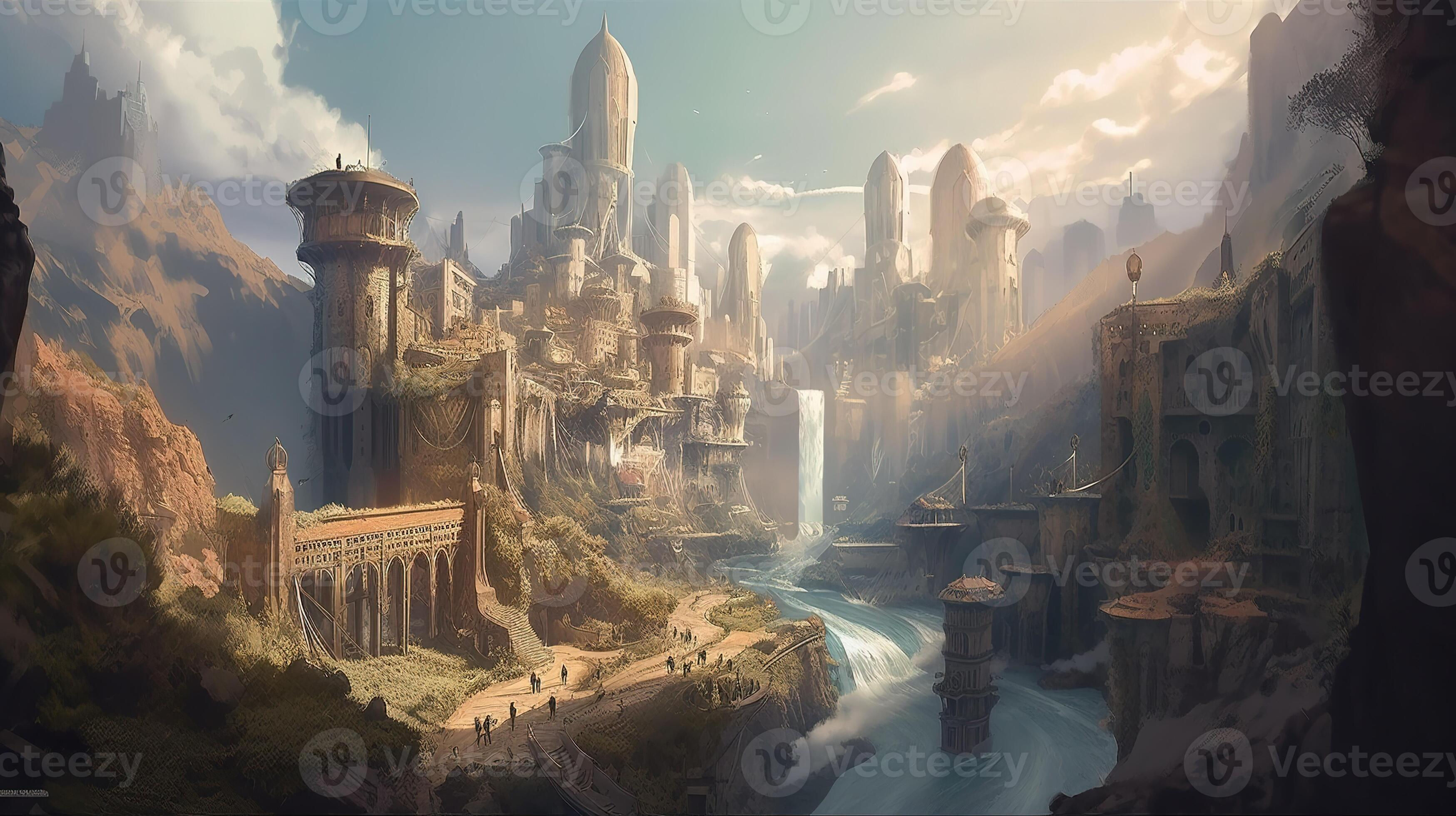 Wallpaper #Z7lp3pIBJvJKYCmERgWS163 City Fantasy Backdrop Concept Art Realistic Illustration Background