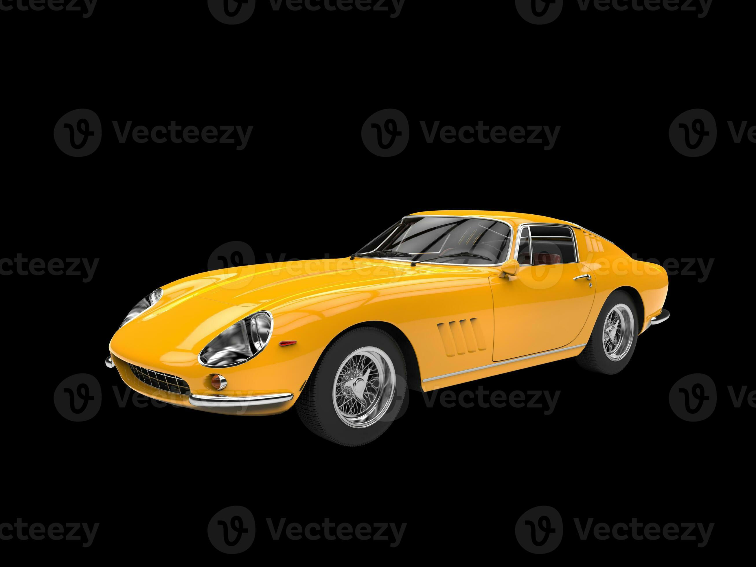 Wallpaper #kWidIpMBSpphPi3-uDN4289 Yellow Vintage Sports Car Front Side View Isolated on Black
