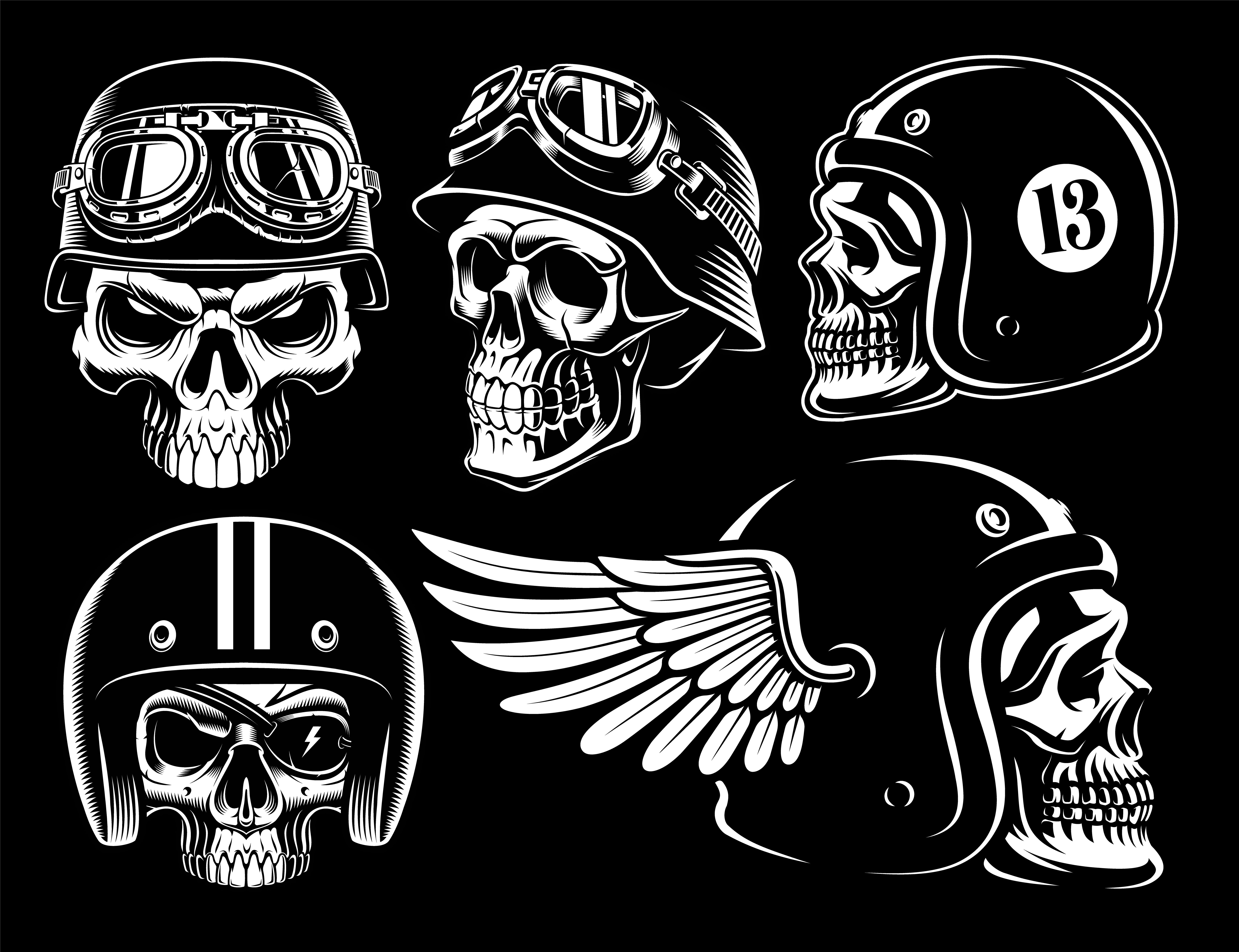 Wallpaper #HH2b9I4Bnwiau_P6pBBV17 Set of Biker Skulls 539277 Vector Art at Vecteezy
