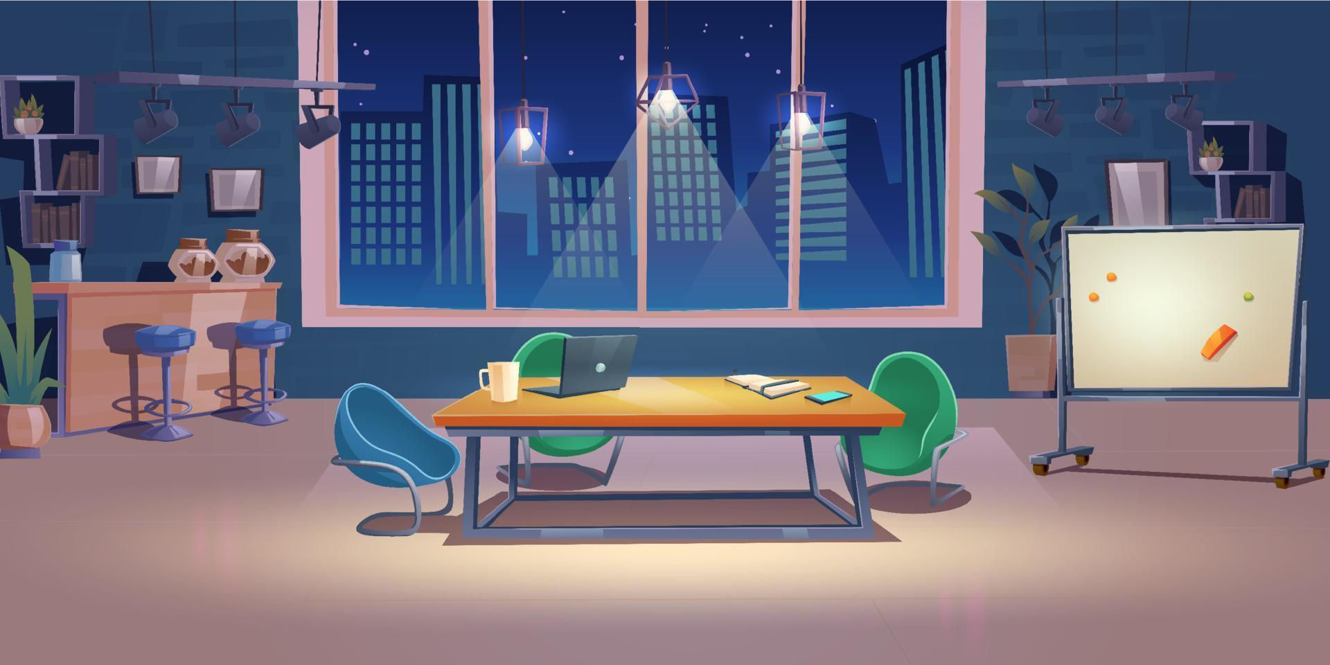 Wallpaper #MWcjC5MBSpphPi3-X9jd12 Night Office Coworking Space Interior Workplace 13867991 Vector Art