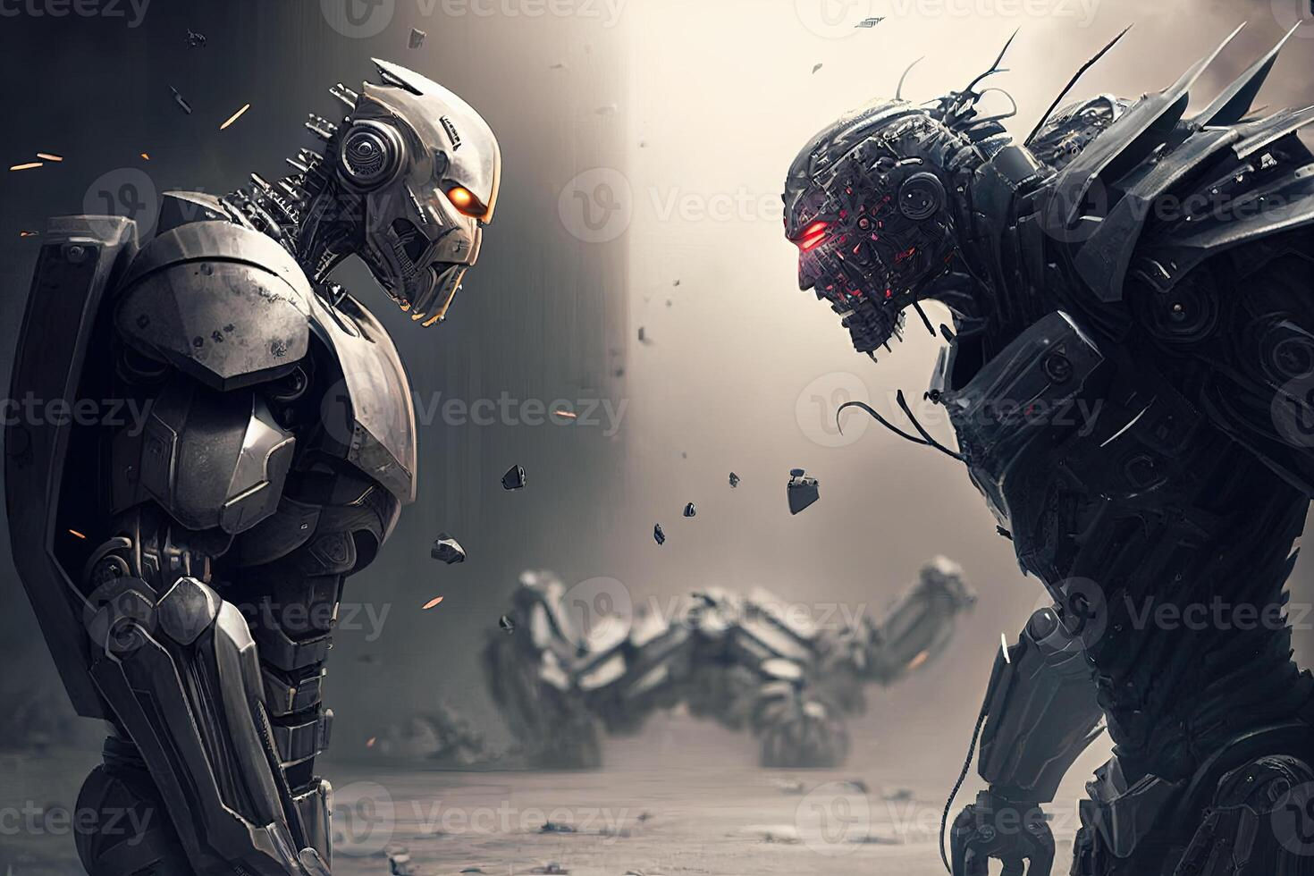 Wallpaper #FTHPNZMB5zzyi_yY1ljw187 Robots Fighting Robot Fight Illustration Good vs Evil Android Machine