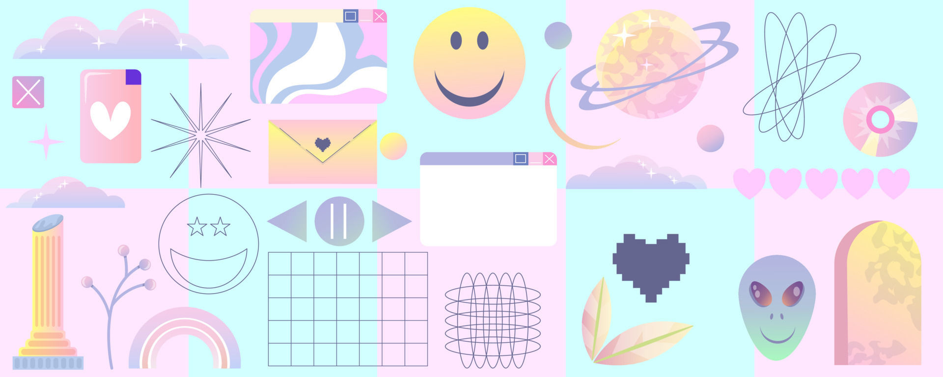 Wallpaper #D7iA2pIBJvJKYCmESvJV16 Retro Vaporwave Set Y2k Style Aesthetic Pop Interface Flat Vector