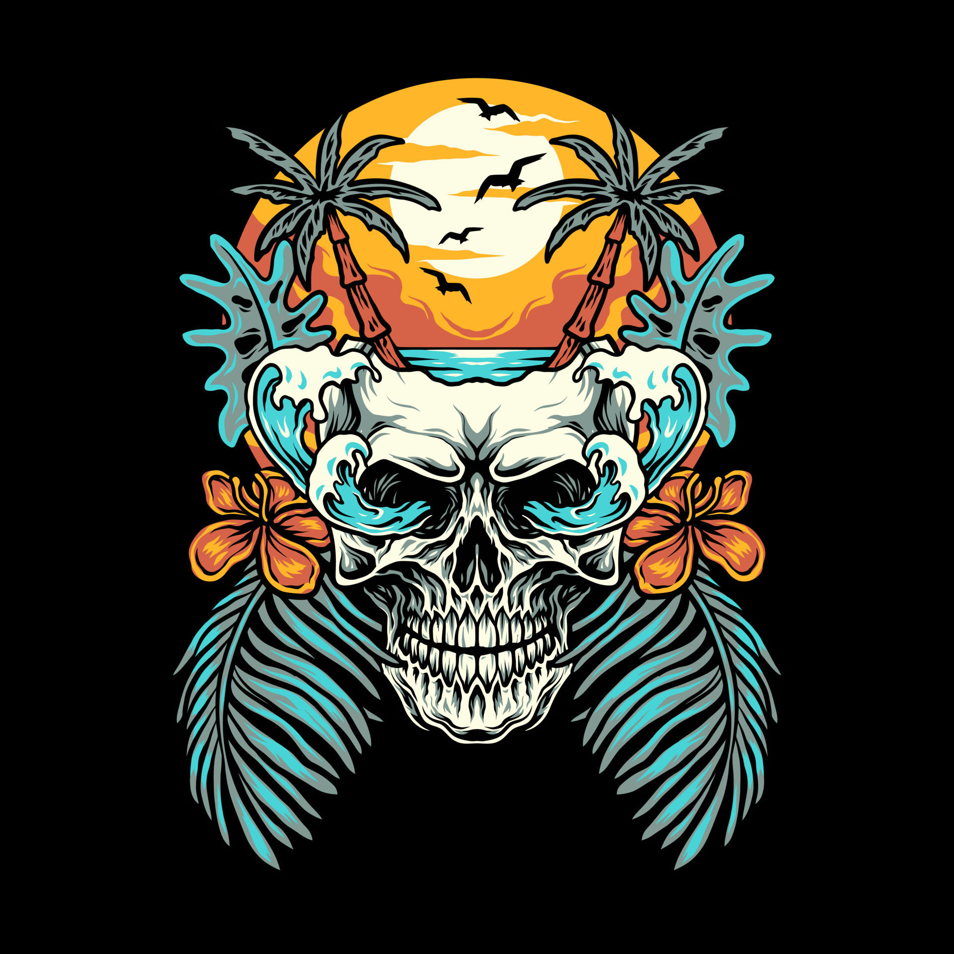 Wallpaper #32cEEpMBSpphPi3-Ovmk108 Skull Summer Beach T Shirt Graphic Design Hand Drawn Line with Digital