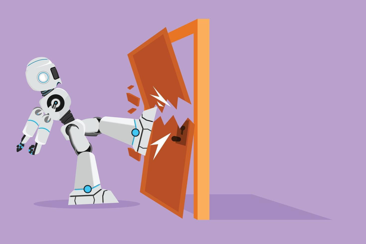 Wallpaper #2f-aZ5MB3lSXT3zUluJX197 Character Flat Drawing Robot Kicks the Door Until Door Shattered