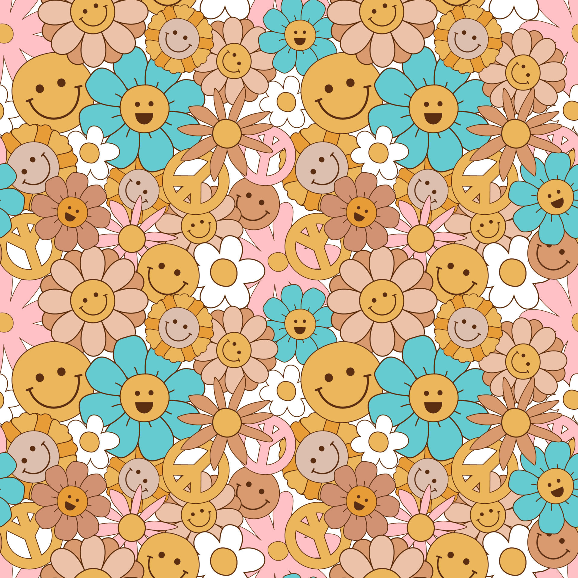 Wallpaper #4B2MLZMBlOZrFDOkv9C4214 Groovy Flowers Pattern Retro Seventies Floral Seamless Pattern with