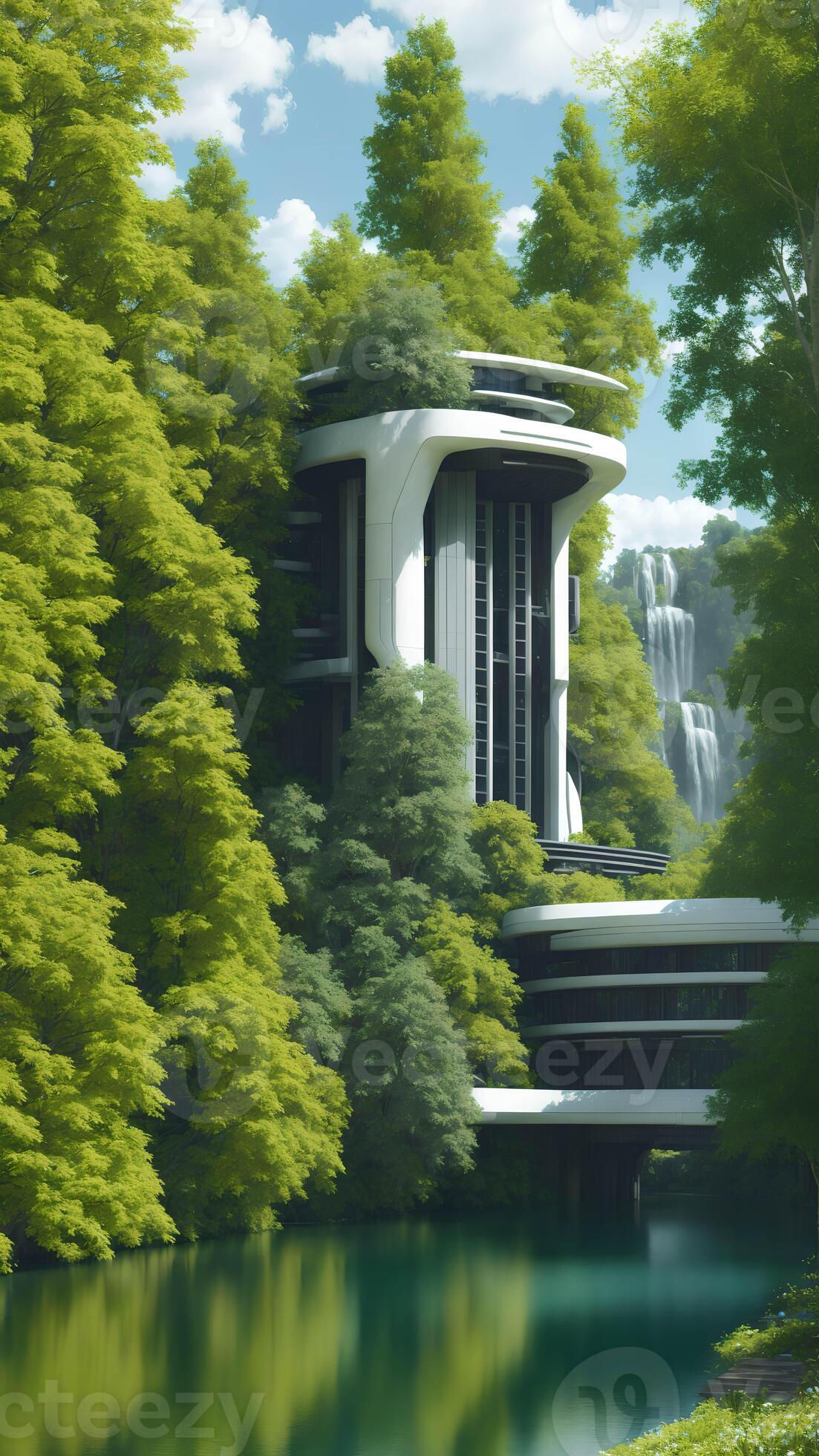 Wallpaper #GPSlOZMBKFX8bn3rdnf689 Illustration of a Futuristic Science Fiction Architectural Habitat