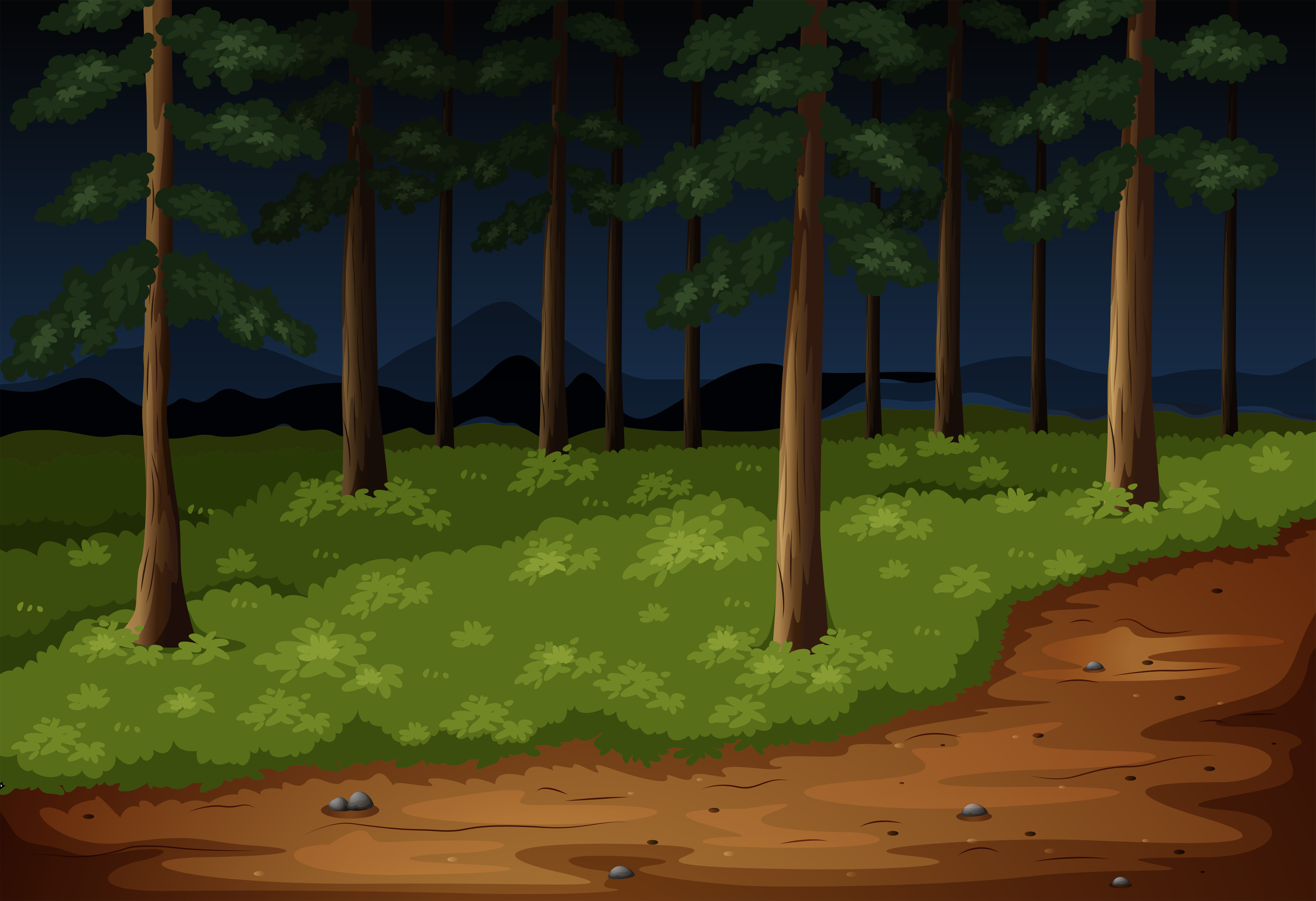Wallpaper #lGcDC5MBSpphPi3-T9ct126 Forest Scene with Trees and Trail at Night 303514 Vector Art at Vecteezy