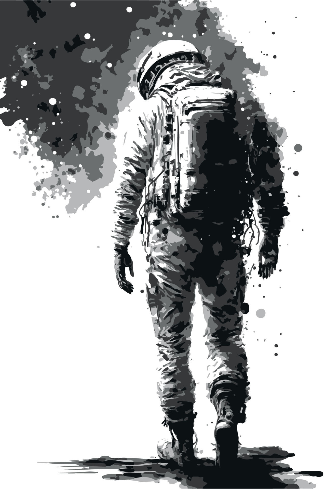 Wallpaper #CGc6B5MBSpphPi3-I8U6164 Astronaut Artwork Ink Drawing of Man Going to Space Vector Art of