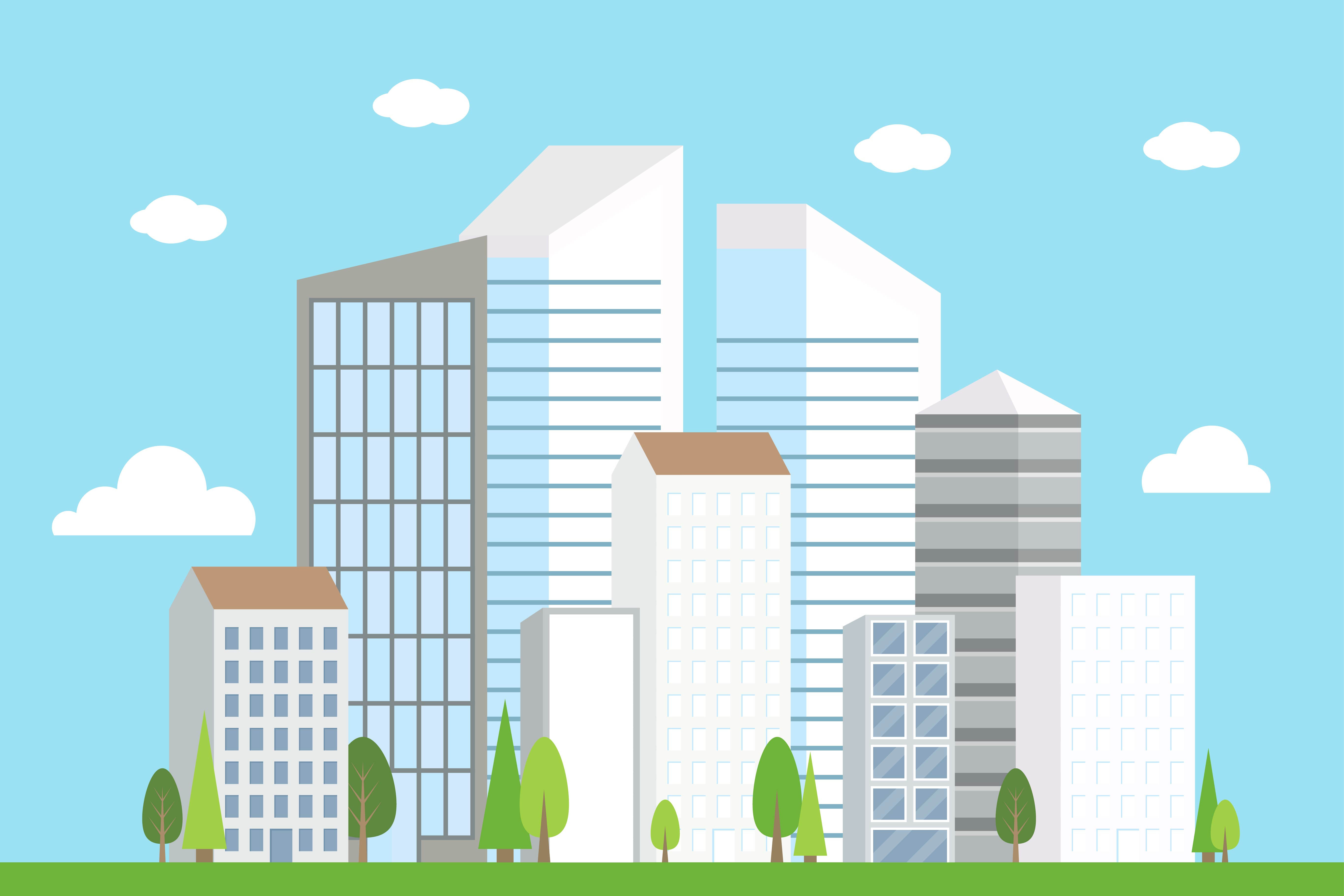 Wallpaper #dmfr65IBSpphPi3-5U-B0 City Downtown Landscape Modern Building Vector Illustration 647474