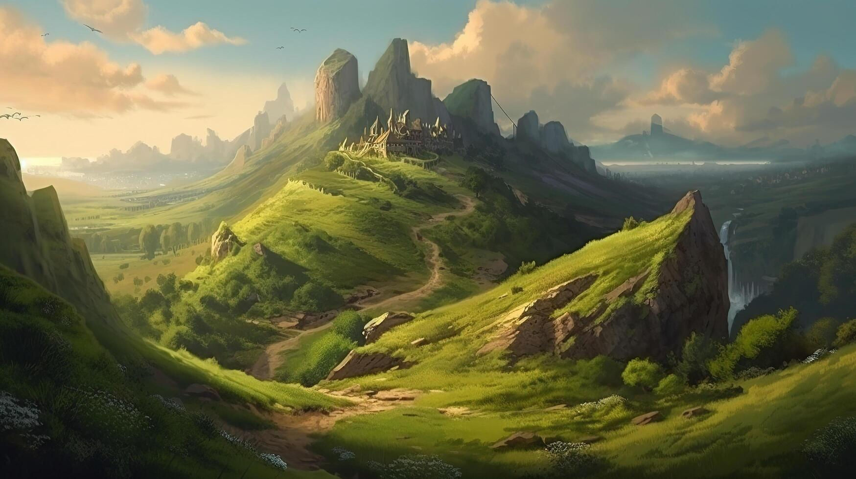 Wallpaper #s2eP7pIBSpphPi3-AF09192 Hill Fantasy Backdrop Concept Art Realistic Illustration Background