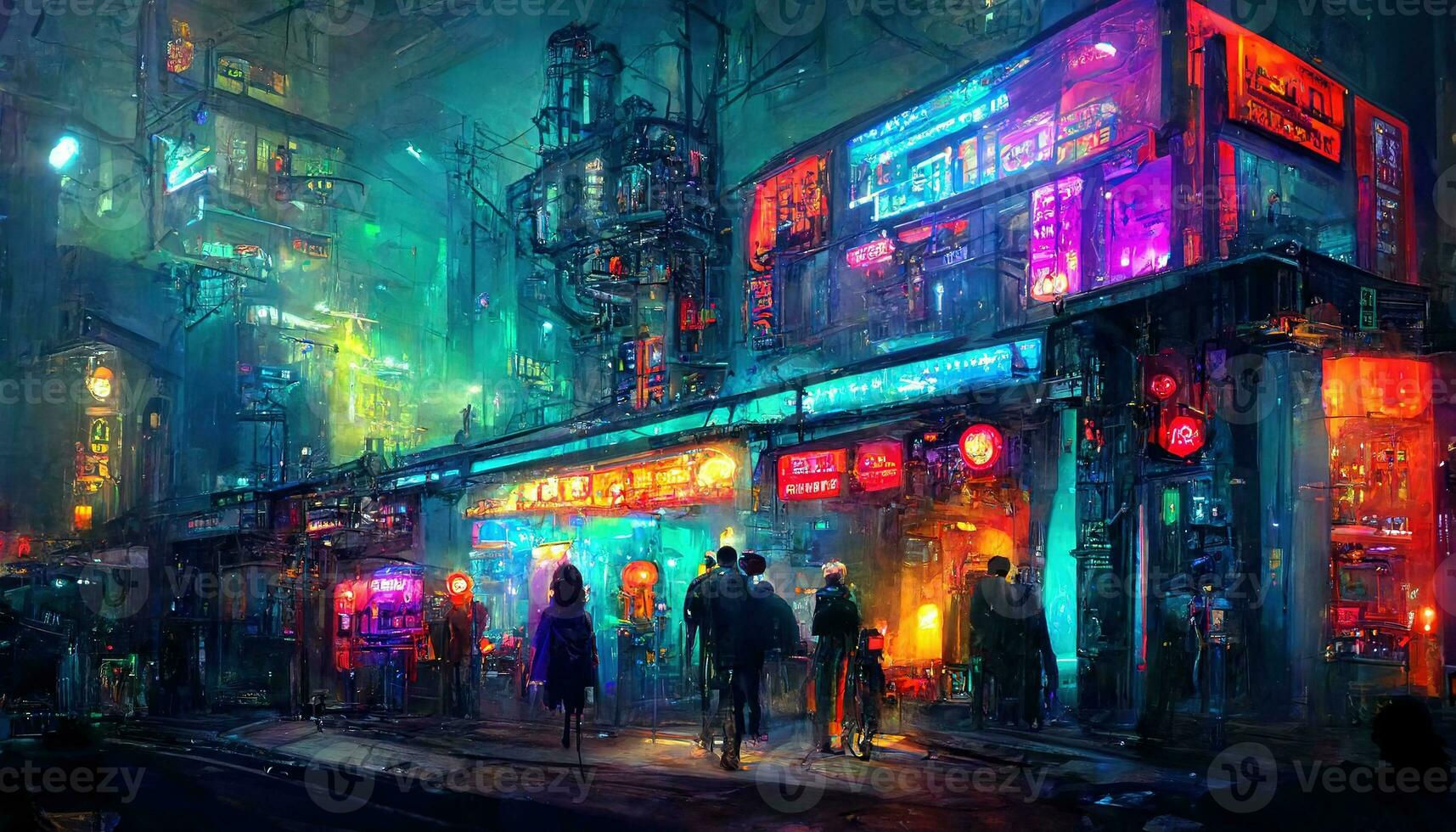 Wallpaper #aWjcHZMBSpphPi3-Yicj44 Streets of Cyberpunk City Colorful City Lights Neon Signs Futuristic