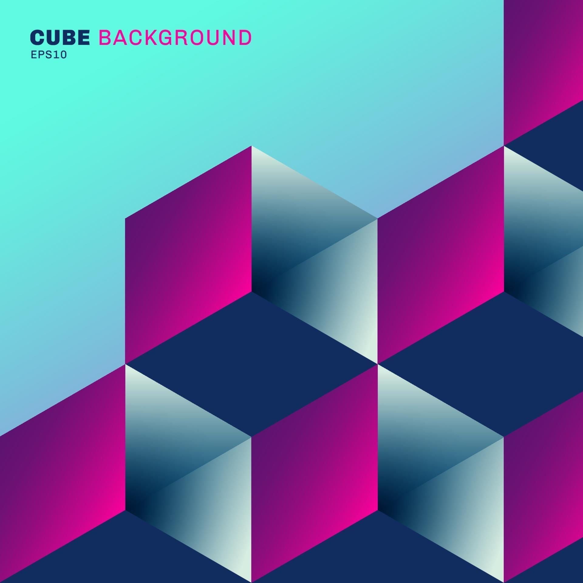 Wallpaper #_2cZC5MBSpphPi3-tdcF3 Abstract 3D Geometric Cube Box Vibrant Color Pattern on Blue Background