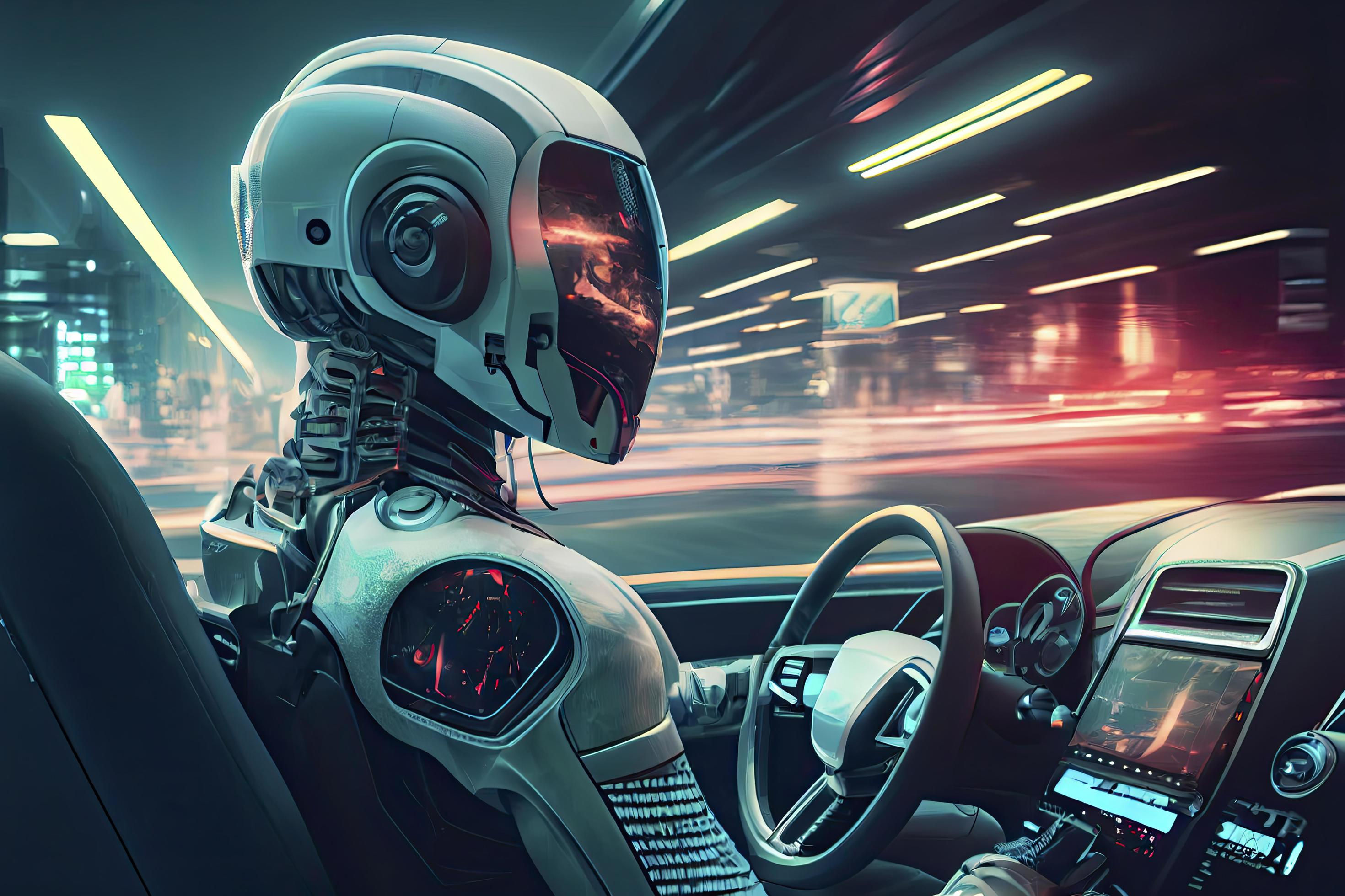 Wallpaper #HWcK_pIBSpphPi3-ZJ5464 Humanoid Robot Driving Autonomous Car Future Technology Concept