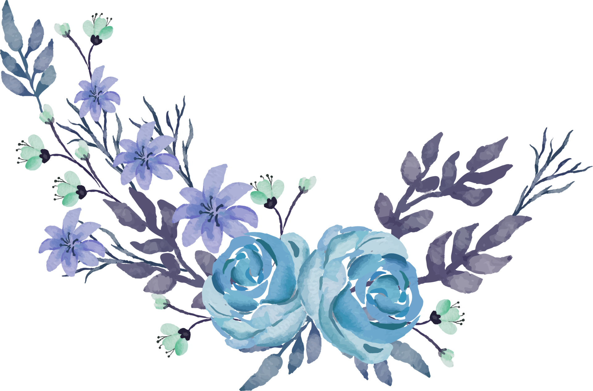 Wallpaper #lmce9pIBSpphPi3-WILG298 Beautiful Arrangement of Purple and Blue Flowers and Leaves Watercolor